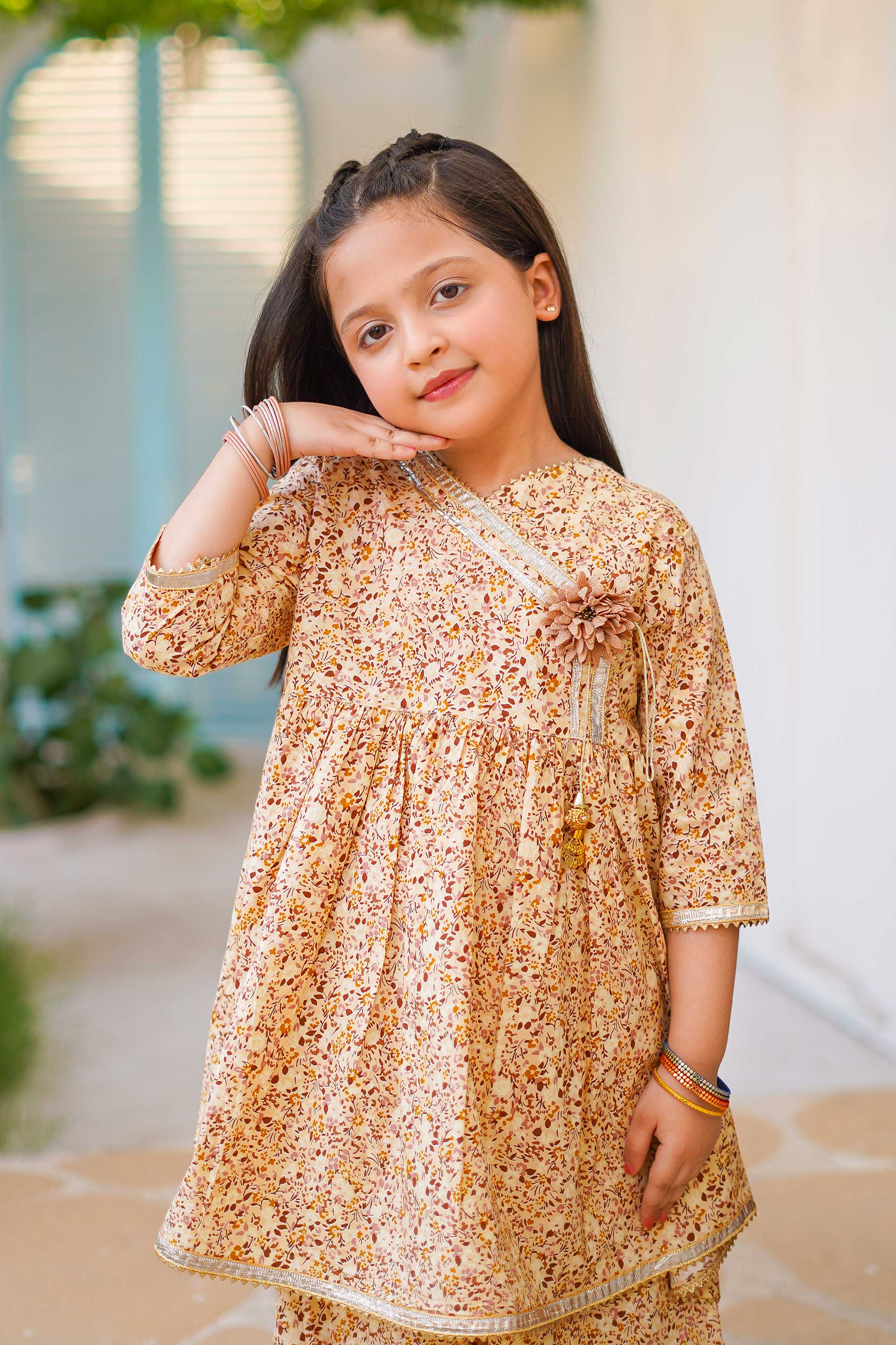 Golden Meadow Grace – Imported Printed China Lawn 2Pc – Honey Beige (RTW)