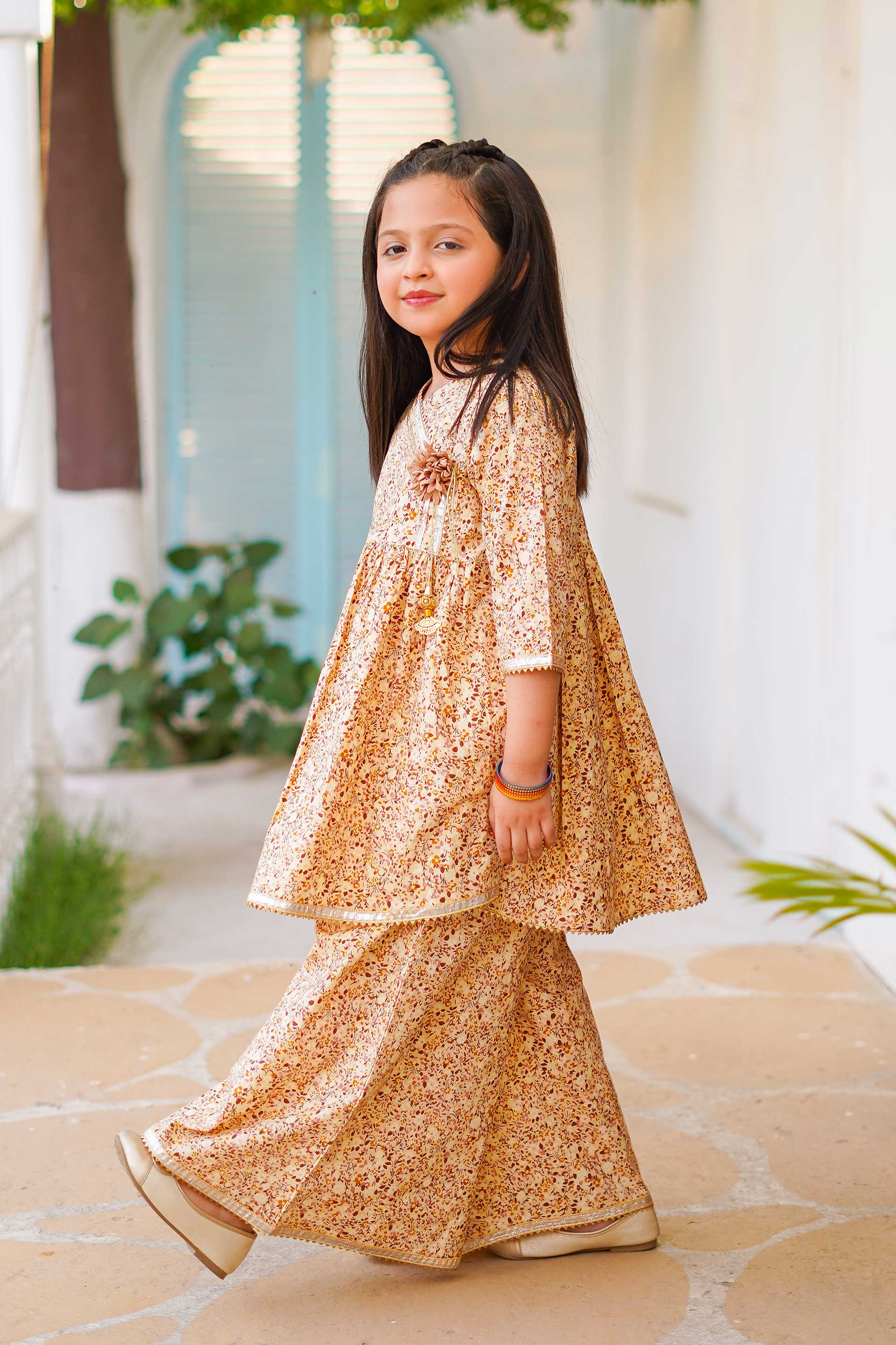 Golden Meadow Grace – Imported Printed China Lawn 2Pc – Honey Beige (RTW)