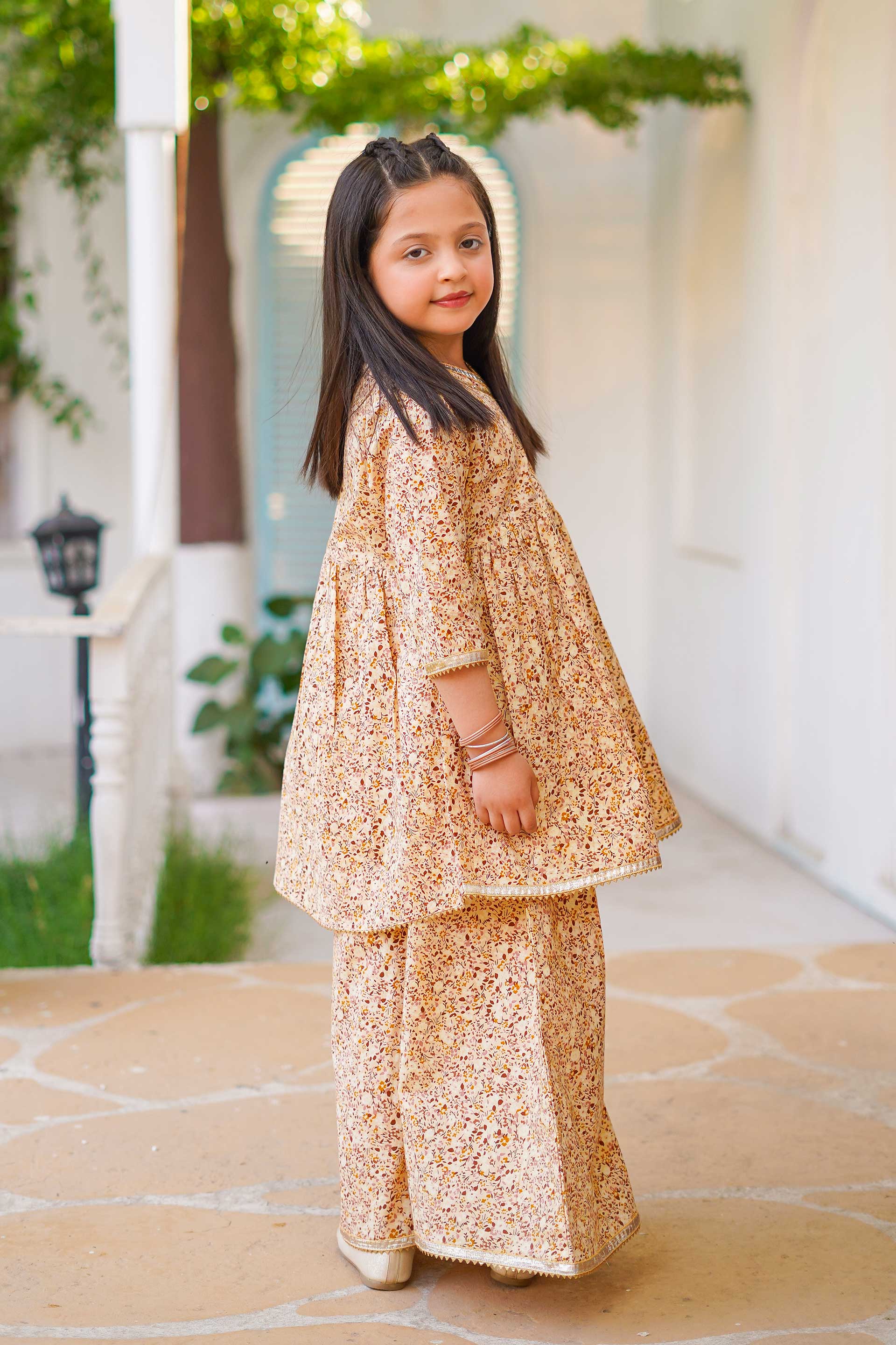 Golden Meadow Grace – Imported Printed China Lawn 2Pc – Honey Beige (RTW)
