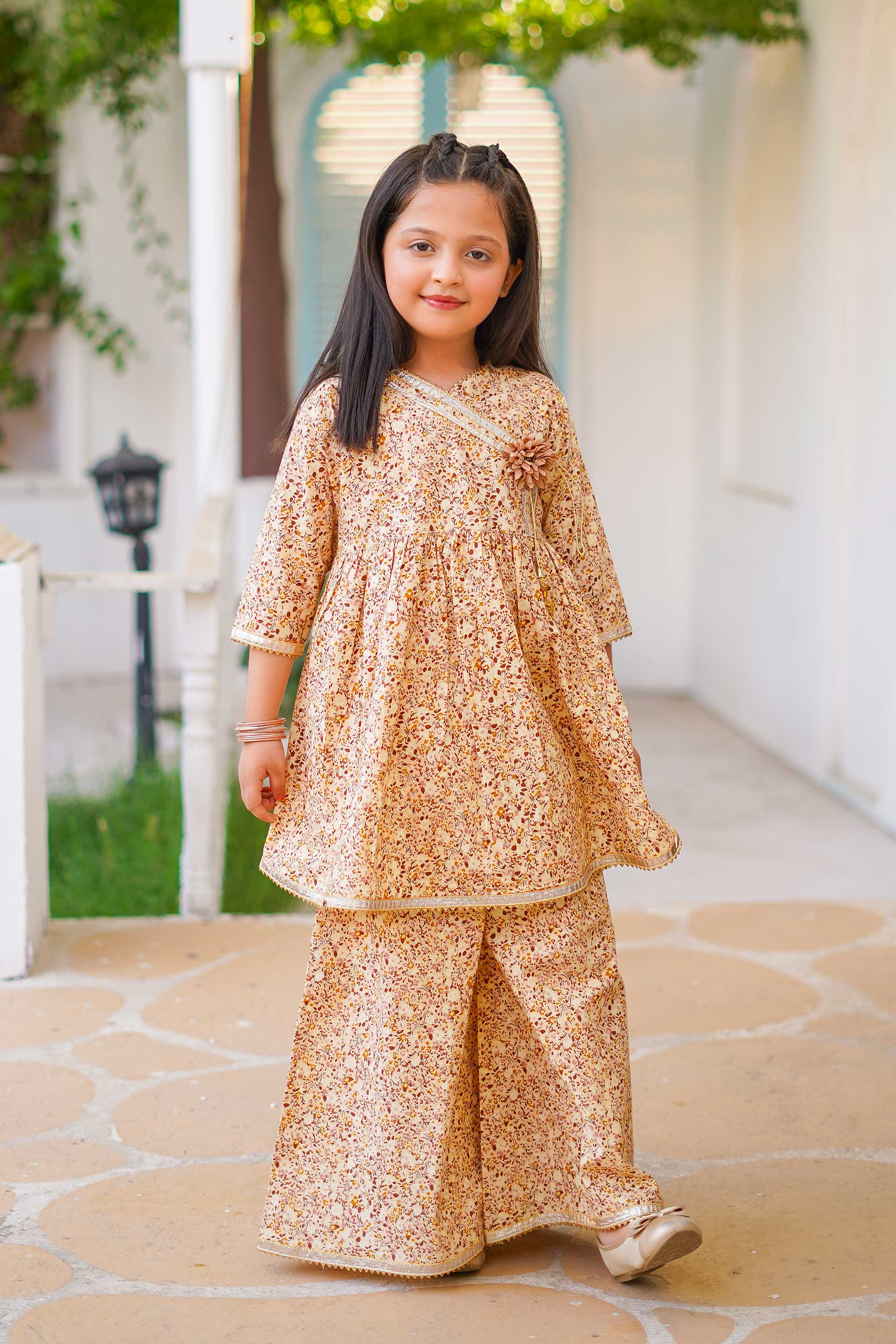 Golden Meadow Grace – Imported Printed China Lawn 2Pc – Honey Beige (RTW)