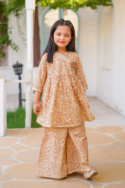 Golden Meadow Grace – Imported Printed China Lawn 2Pc – Honey Beige (RTW)