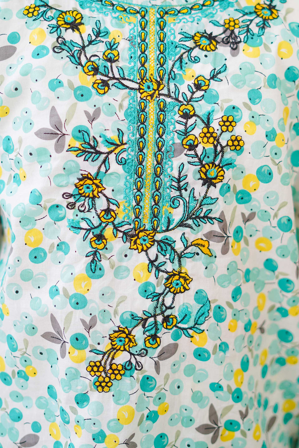 Mint Blossom Delight – Imported Printed China Lawn 2Pc – Aqua Mint (RTW)