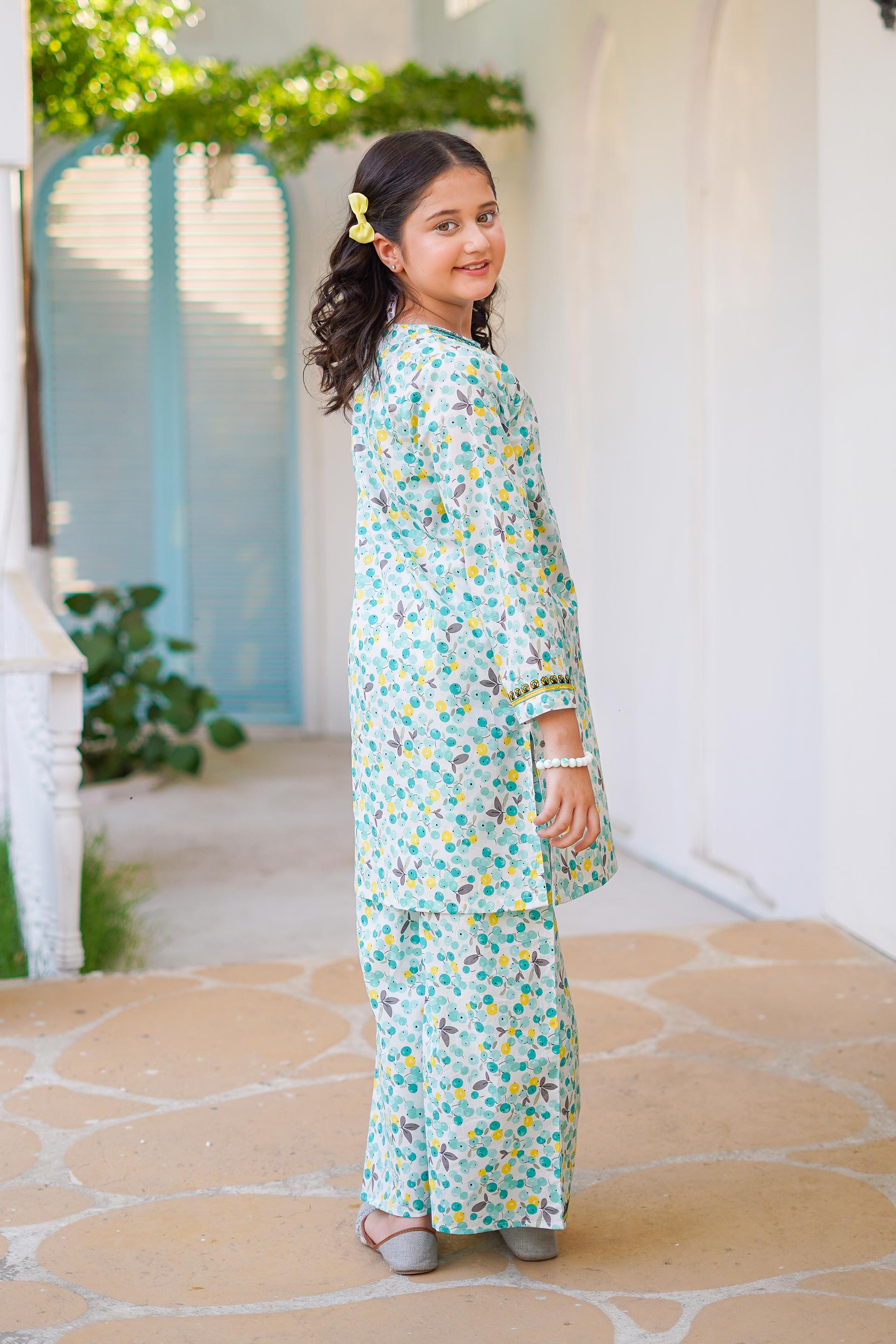 Mint Blossom Delight – Imported Printed China Lawn 2Pc – Aqua Mint (RTW)