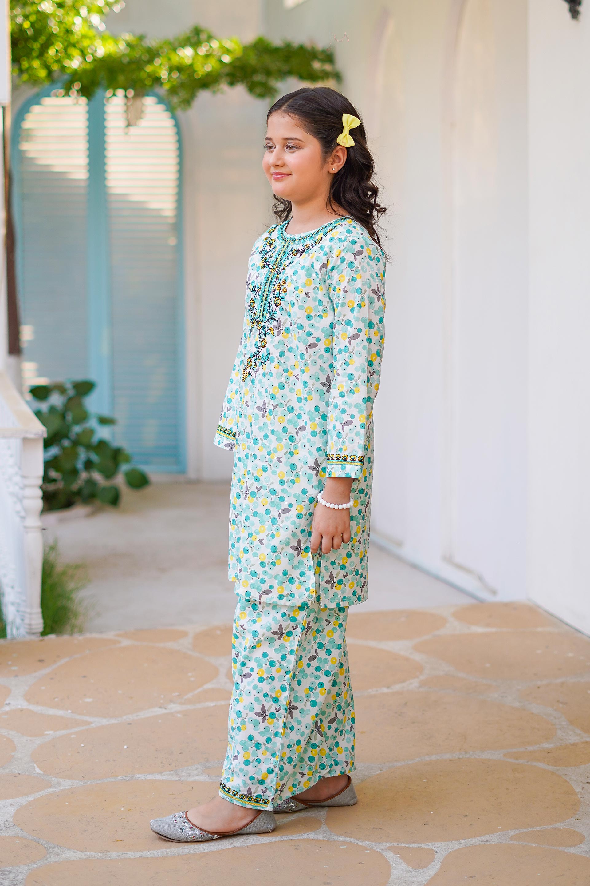 Mint Blossom Delight – Imported Printed China Lawn 2Pc – Aqua Mint (RTW)
