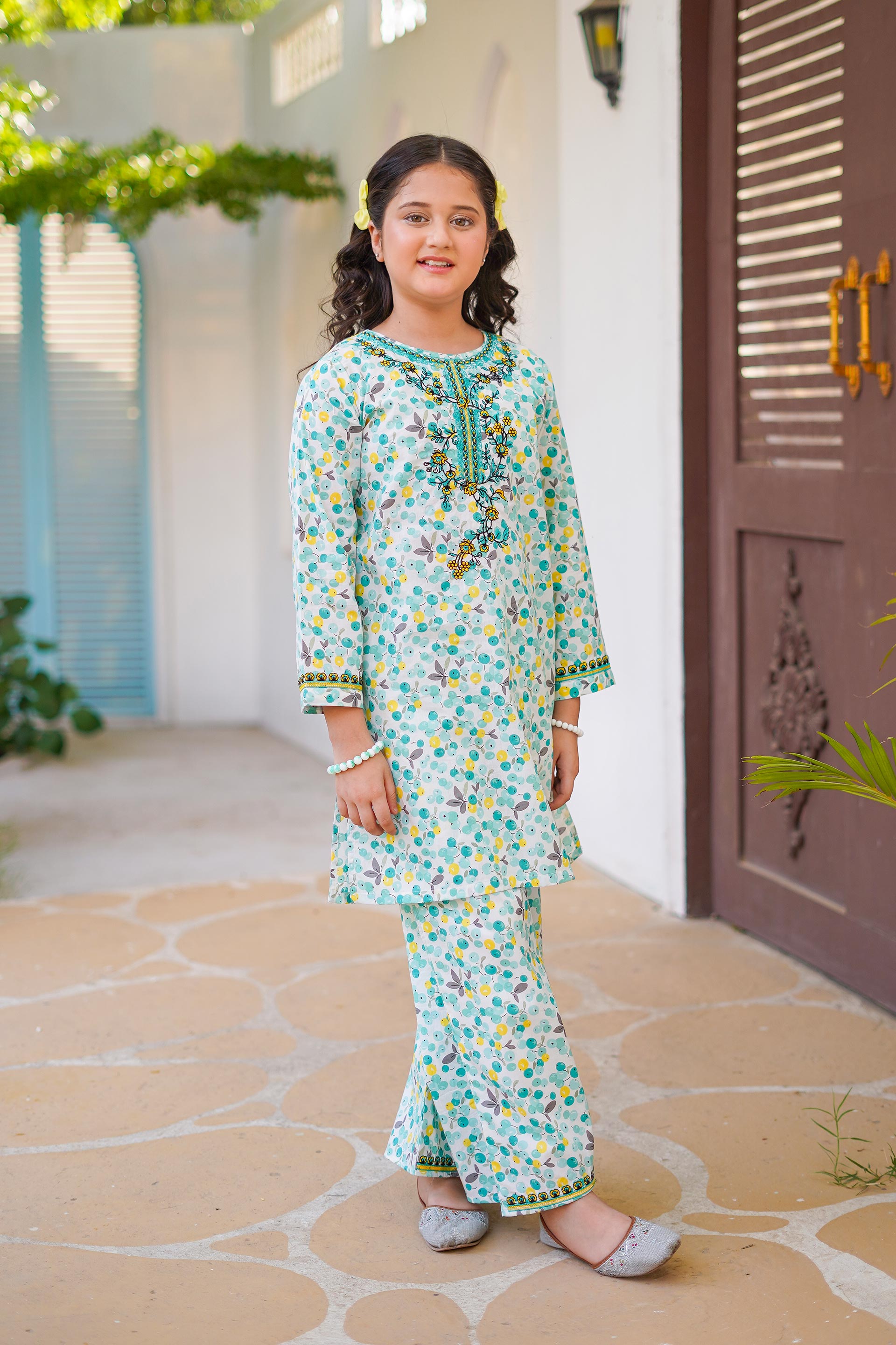 Mint Blossom Delight – Imported Printed China Lawn 2Pc – Aqua Mint (RTW)
