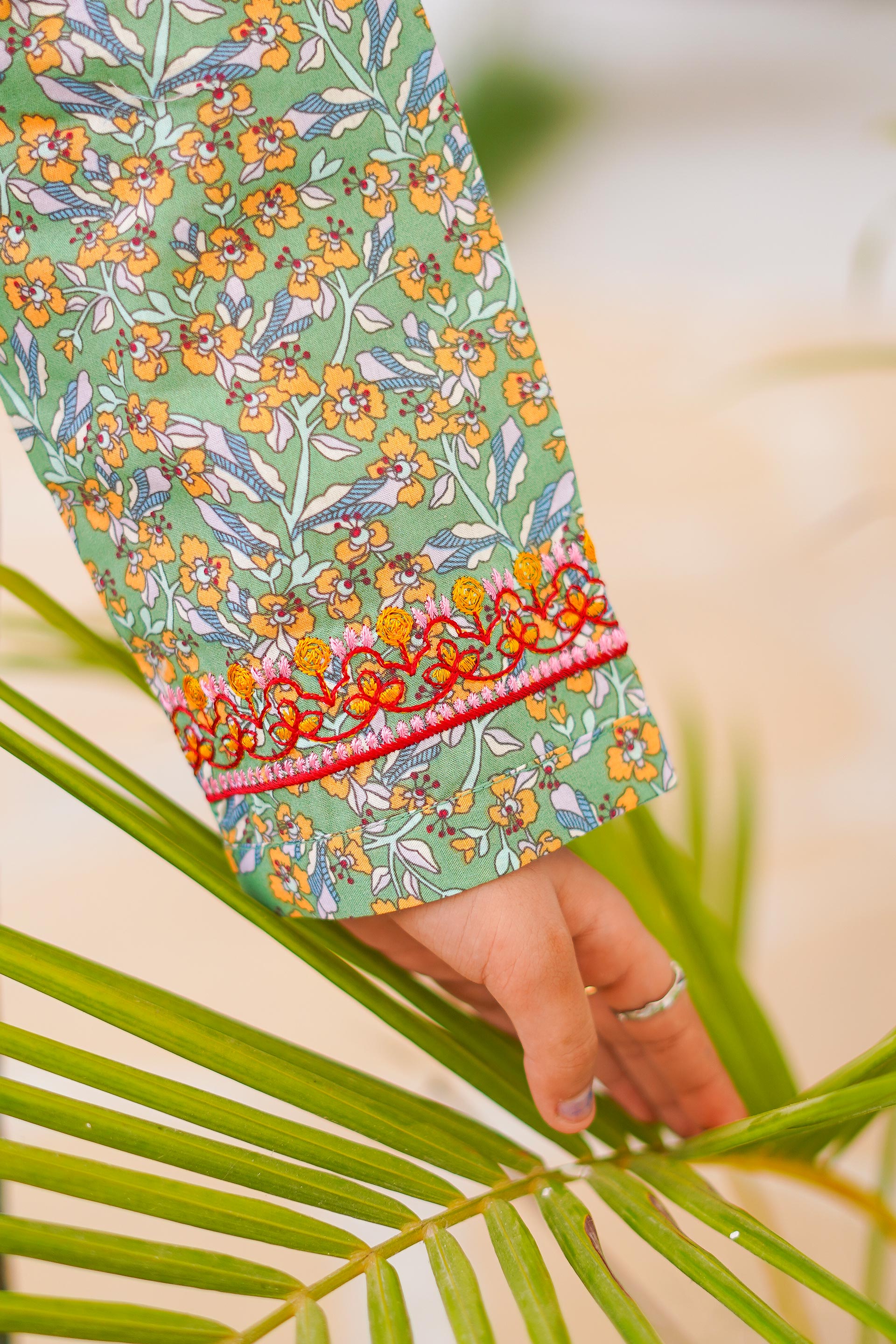 Nature Blossom Charm – Imported Printed China Lawn 2Pc – Mint Olive (RTW) 🌷