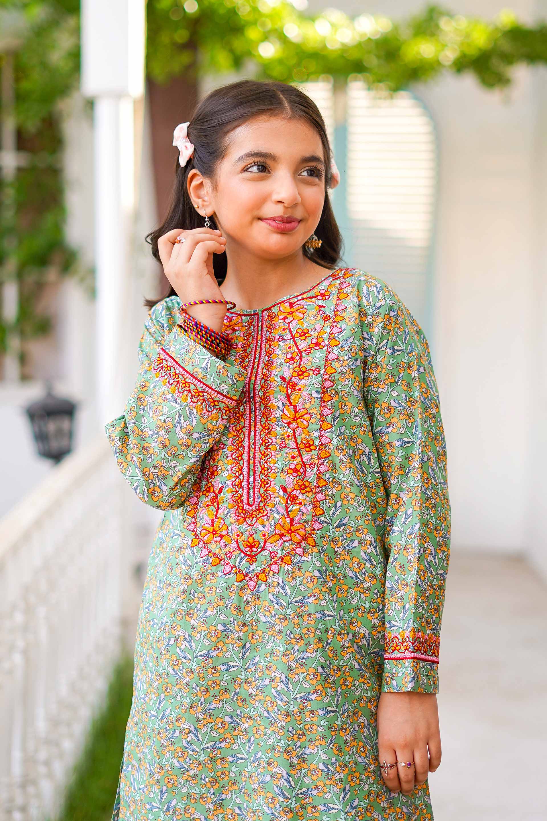 Nature Blossom Charm – Imported Printed China Lawn 2Pc – Mint Olive (RTW) 🌷