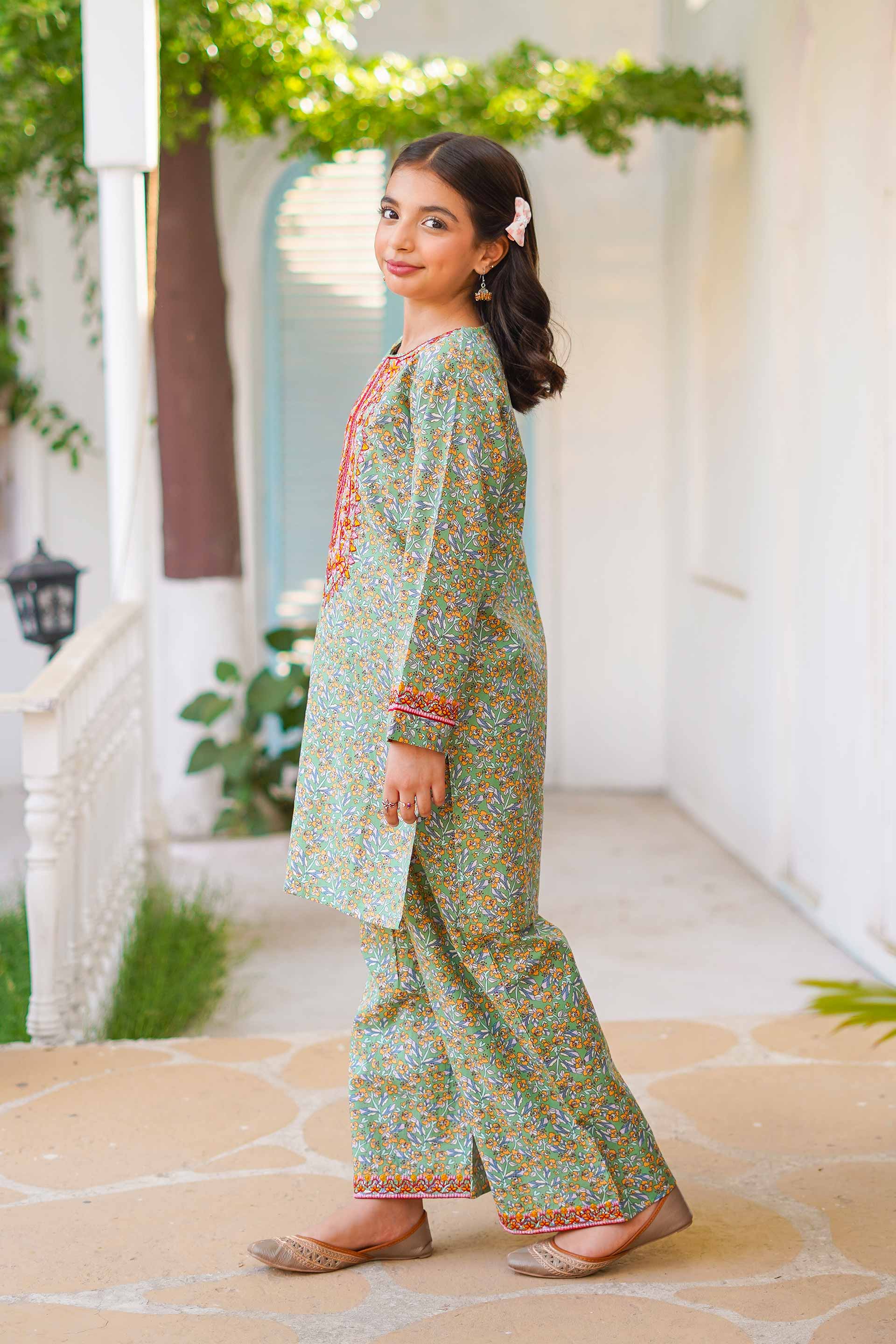 Nature Blossom Charm – Imported Printed China Lawn 2Pc – Mint Olive (RTW) 🌷