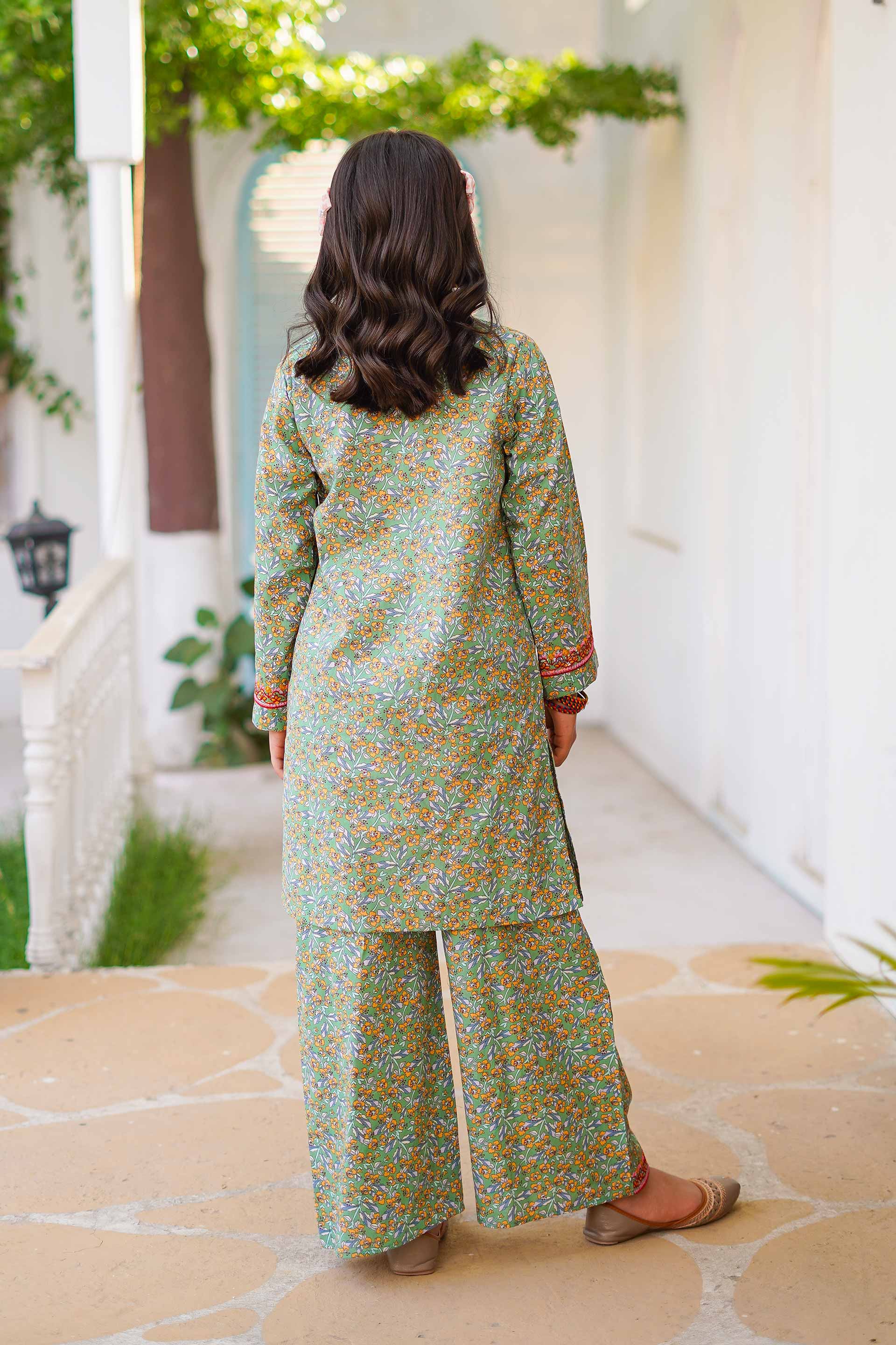Nature Blossom Charm – Imported Printed China Lawn 2Pc – Mint Olive (RTW) 🌷