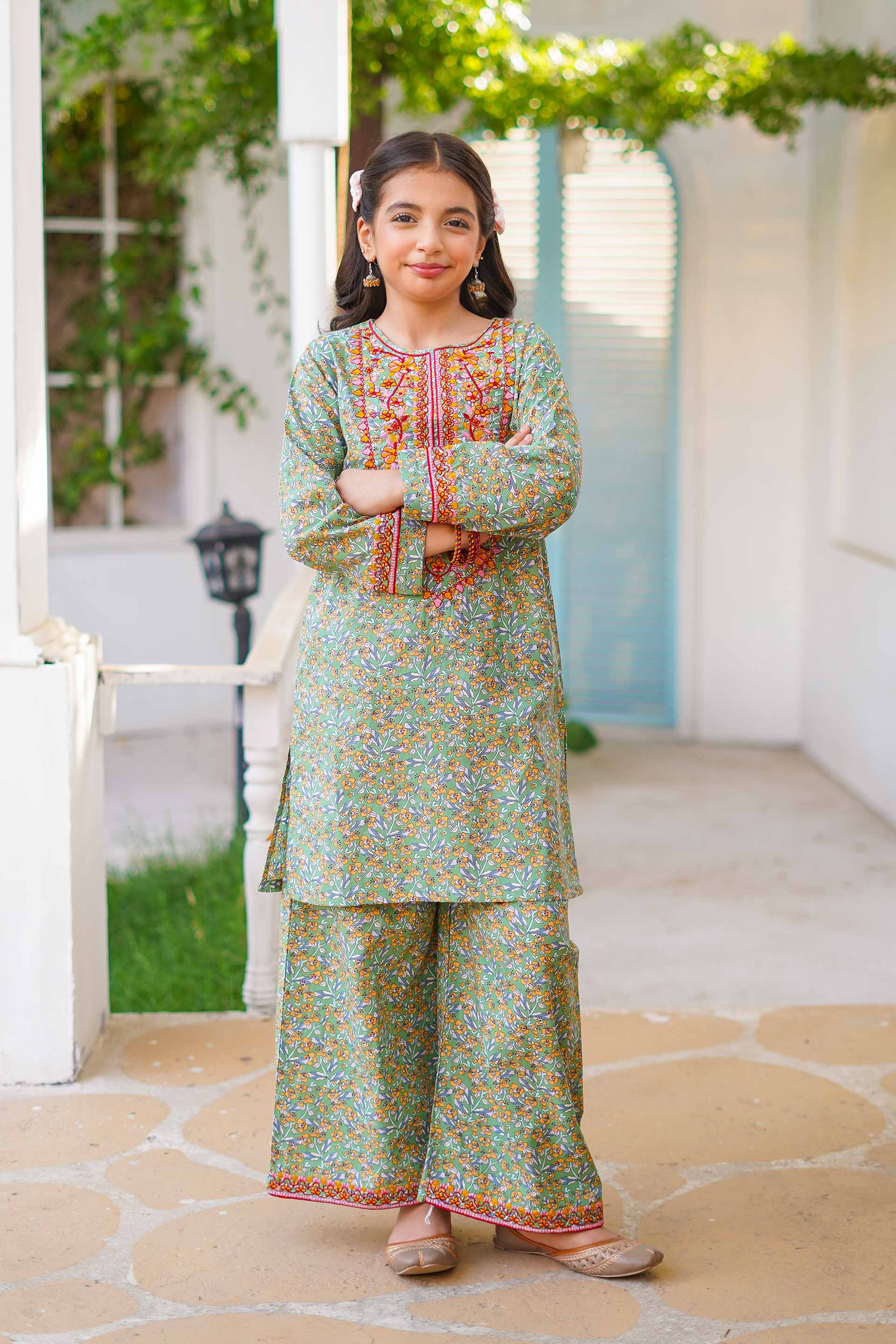 Nature Blossom Charm – Imported Printed China Lawn 2Pc – Mint Olive (RTW) 🌷