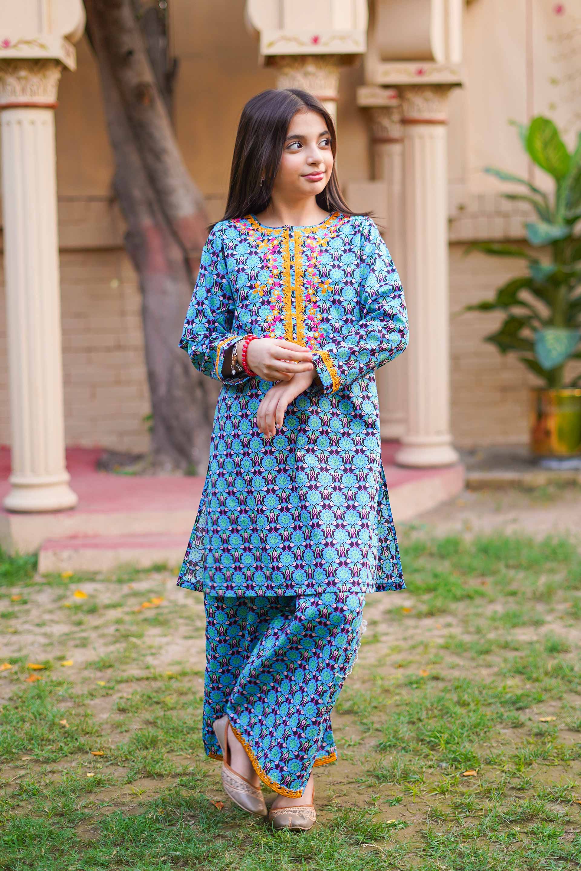 Evening Petal Grace – Imported Printed China Lawn 2Pc – Royal Navy (RTW)