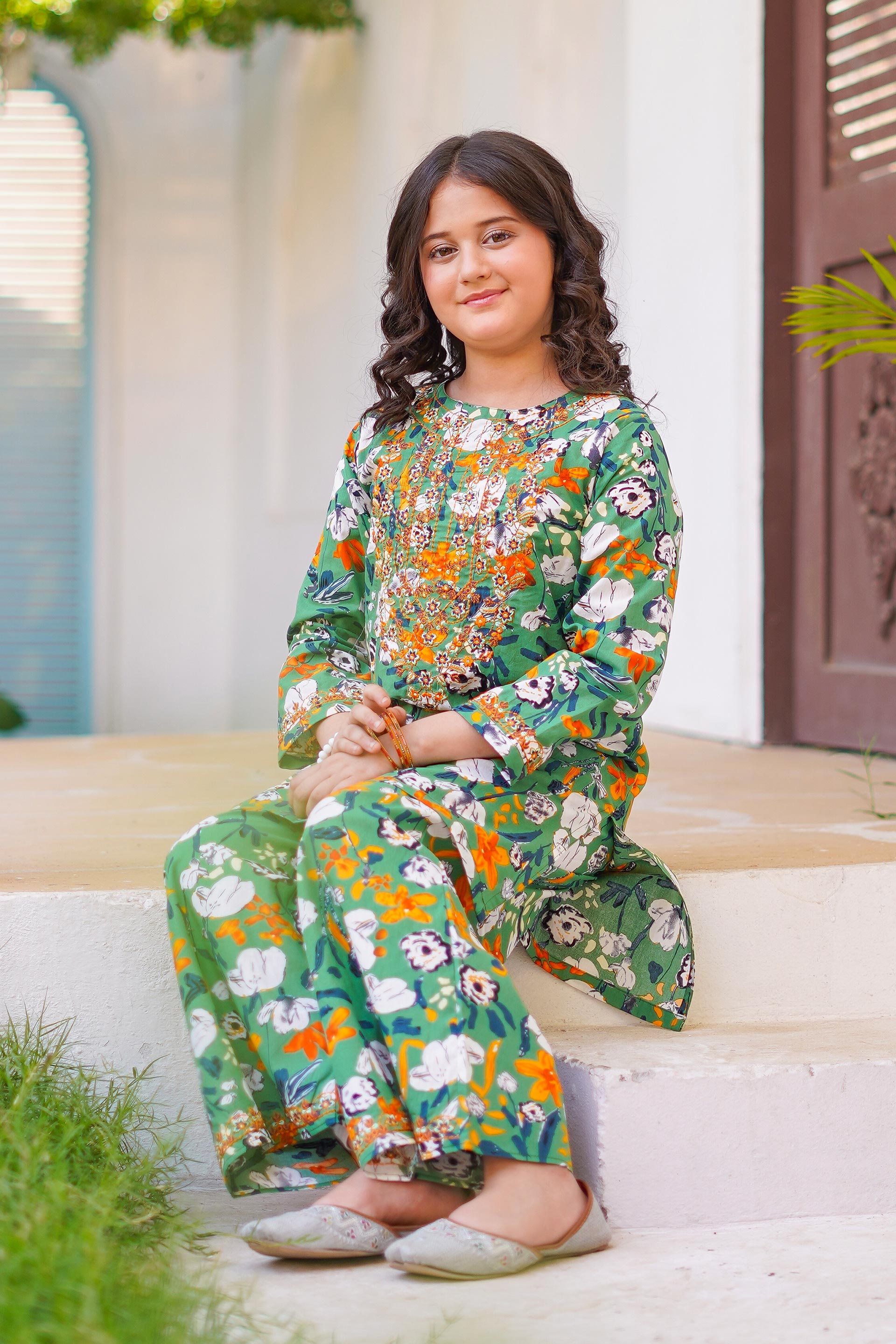 Emerald Garden Charm Set – Imported Printed China Lawn Green (RTW)