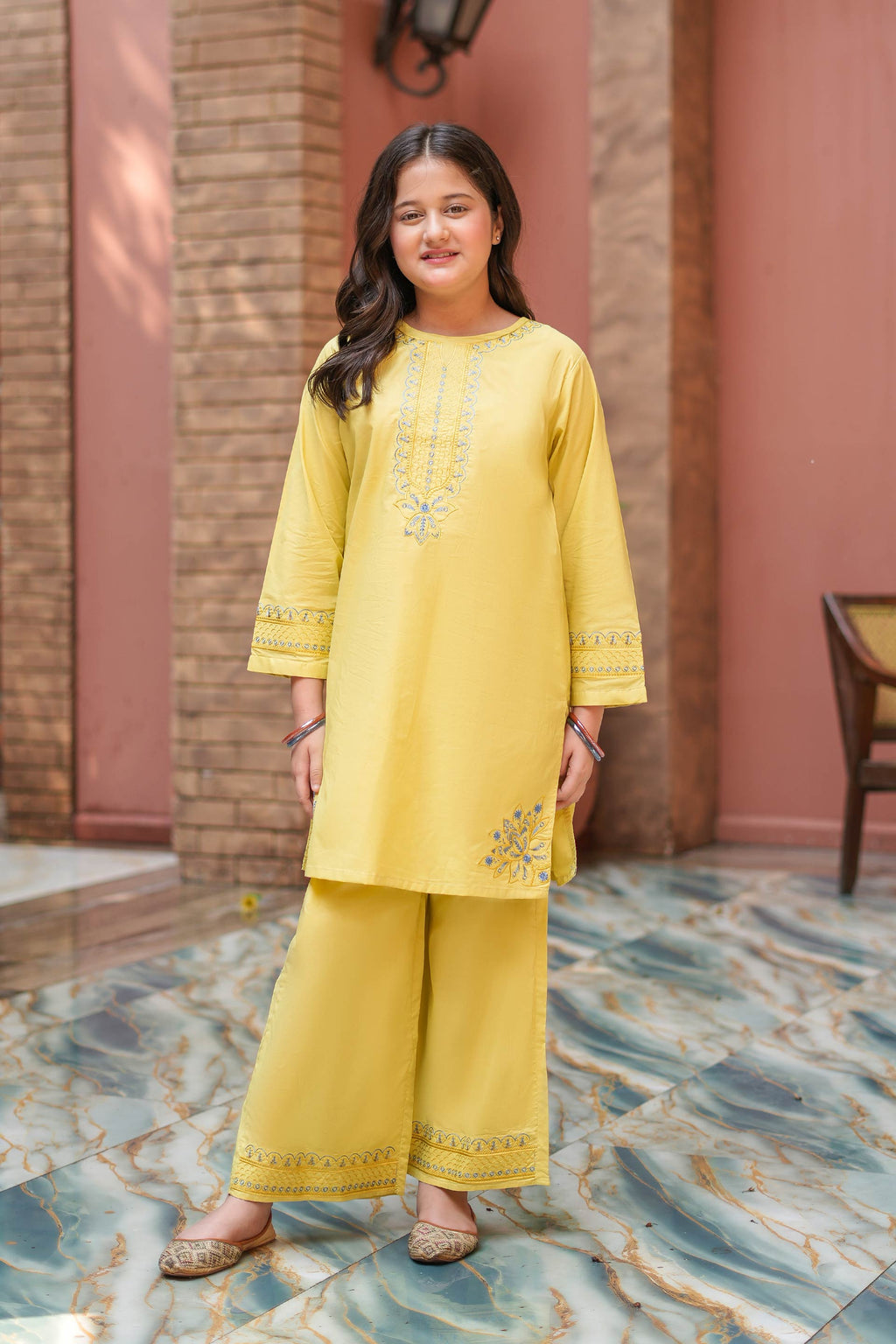 Butter Bloom Premium Cotton Embroidered 2Pc – Apple Green  (RTW)