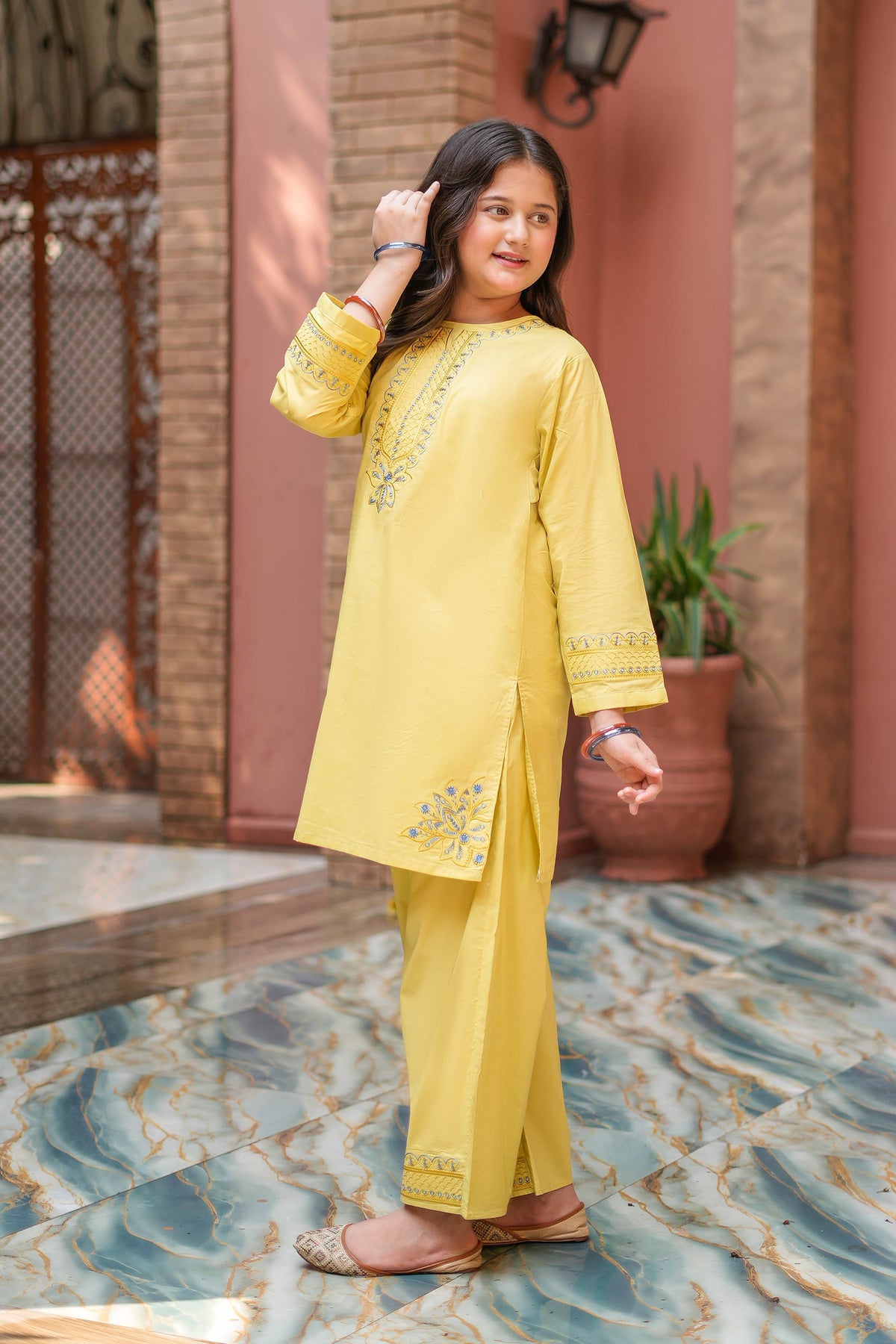 Butter Bloom Premium Cotton Embroidered 2Pc – Apple Green  (RTW)