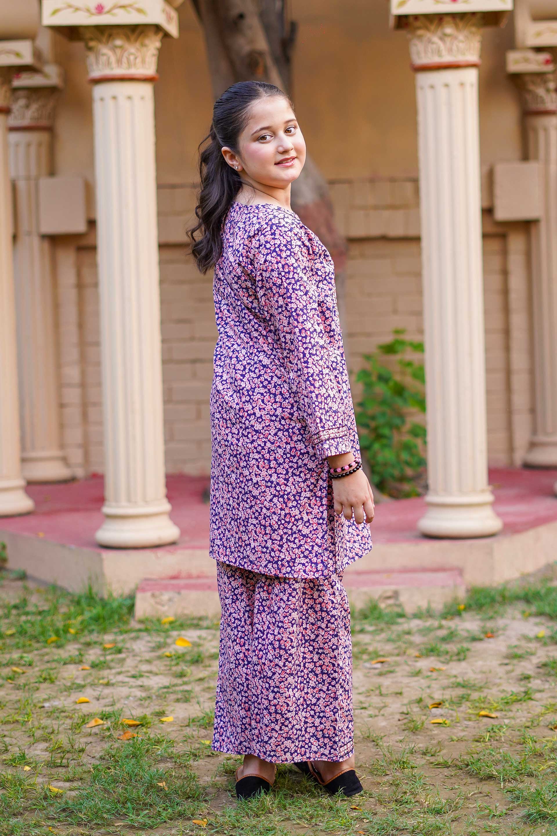 Berry Blossom Charm – Imported Printed China Lawn 2Pc – Plum Purple (RTW)