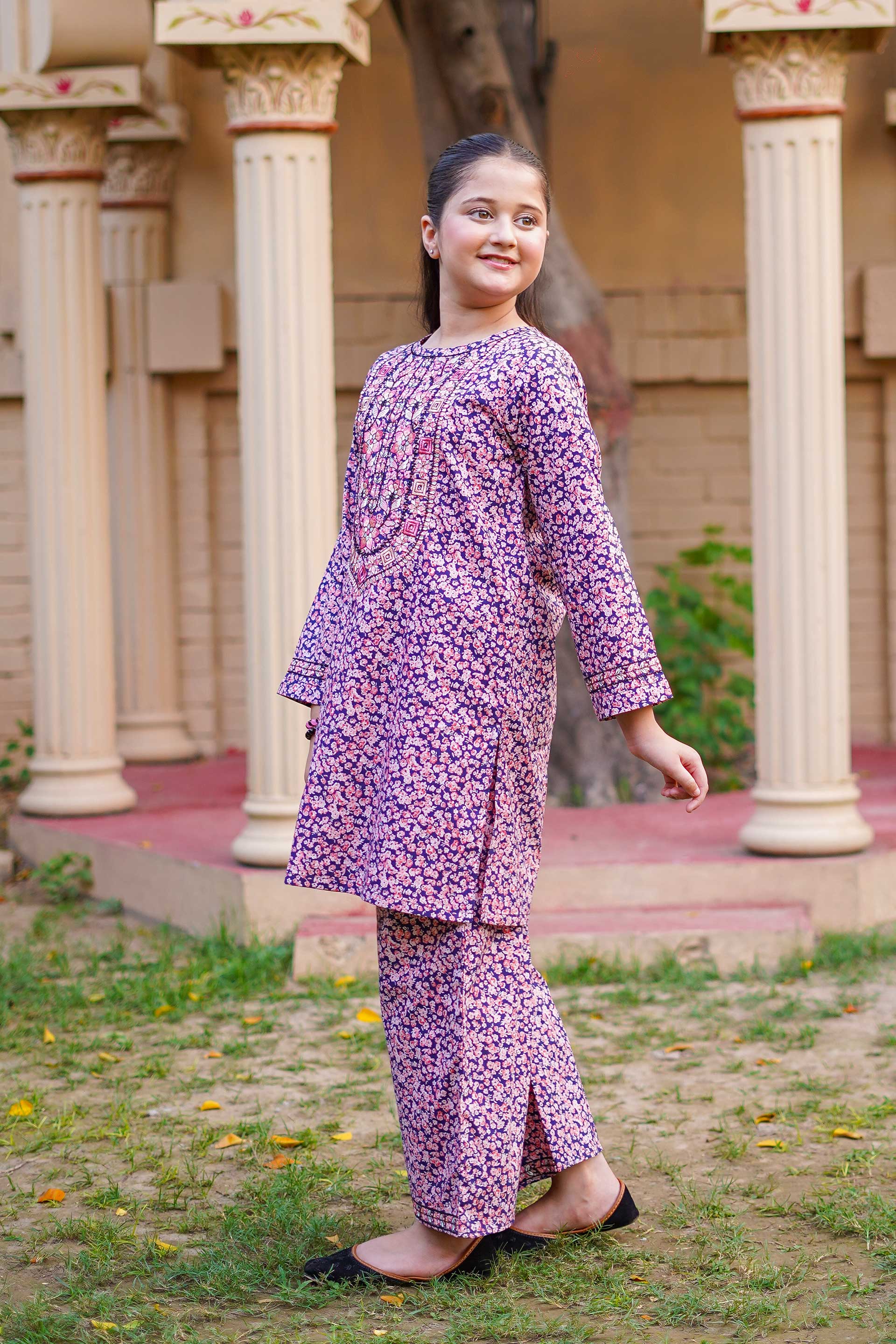 Berry Blossom Charm – Imported Printed China Lawn 2Pc – Plum Purple (RTW)