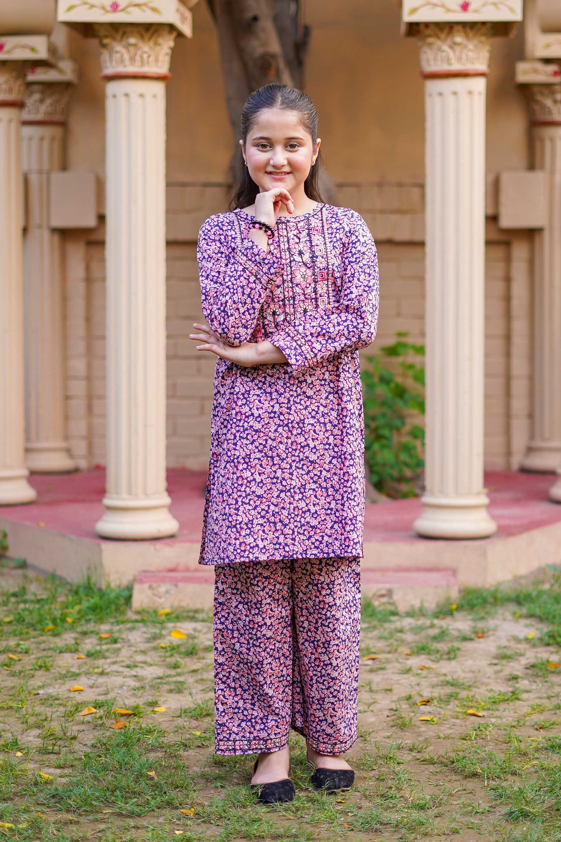 Berry Blossom Charm – Imported Printed China Lawn 2Pc – Plum Purple (RTW)