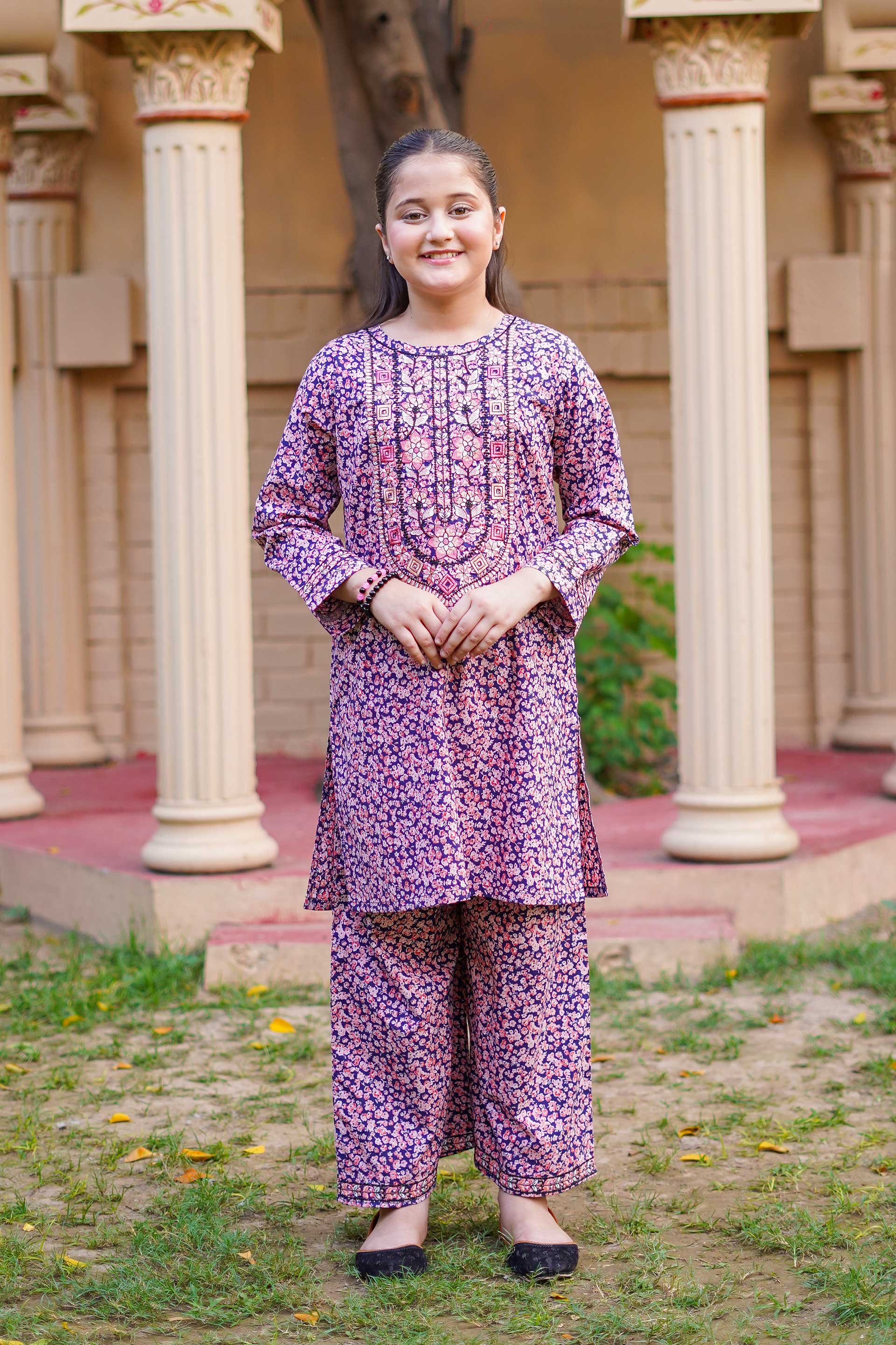 Berry Blossom Charm – Imported Printed China Lawn 2Pc – Plum Purple (RTW)