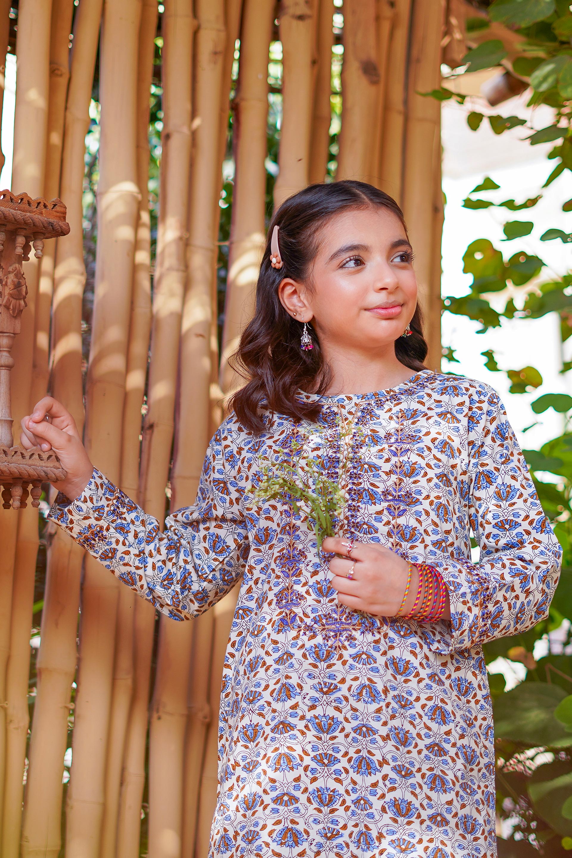 Ivory Heritage Bloom Set – Printed China Lawn Beige (RTW)