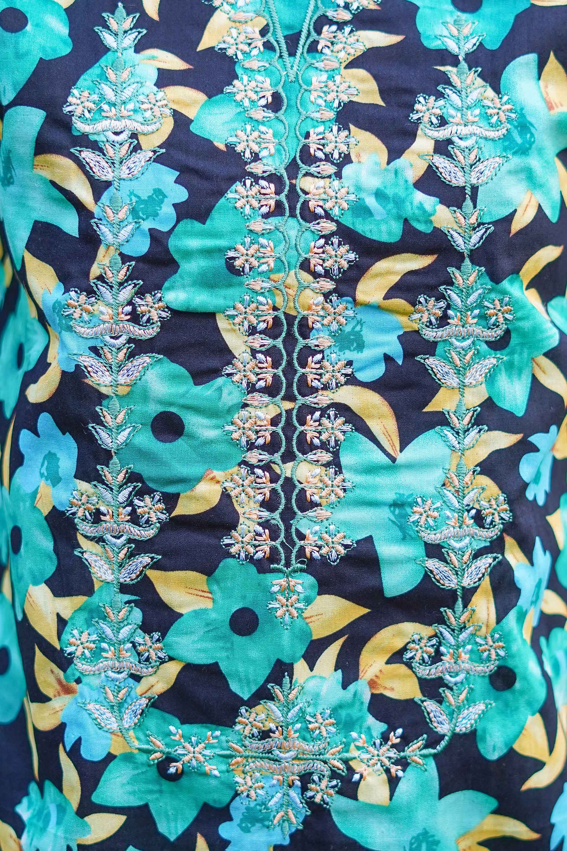 Emerald Garden Charm – Imported Printed China Lawn 2Pc – Teal Green (RTW)