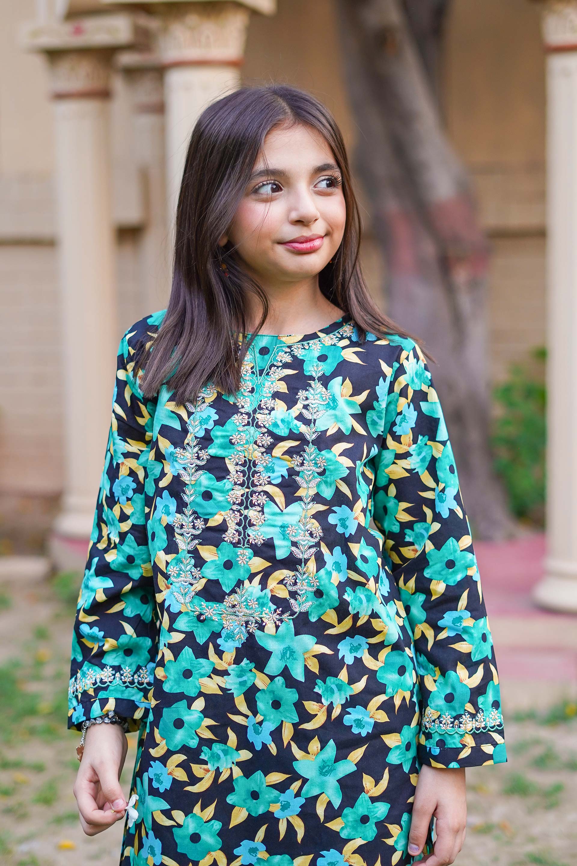 Emerald Garden Charm – Imported Printed China Lawn 2Pc – Teal Green (RTW)