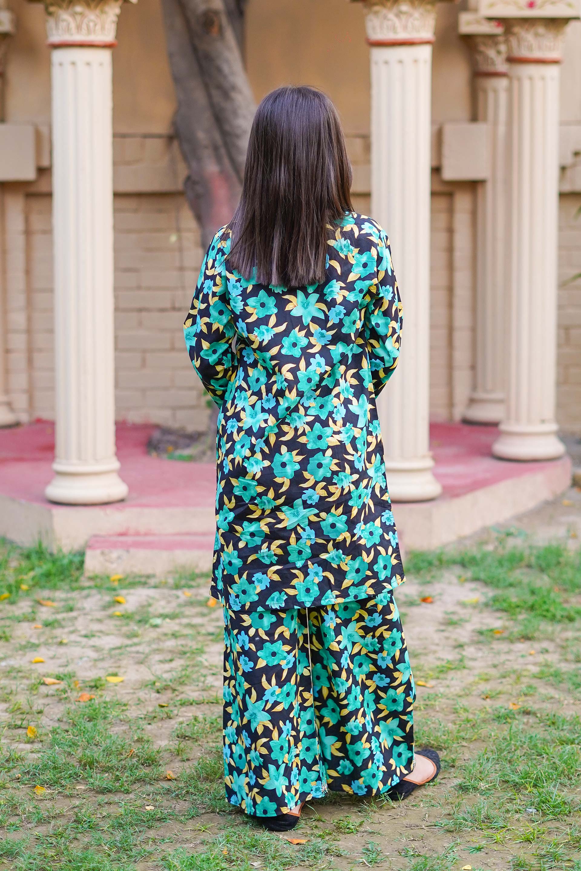 Emerald Garden Charm – Imported Printed China Lawn 2Pc – Teal Green (RTW)