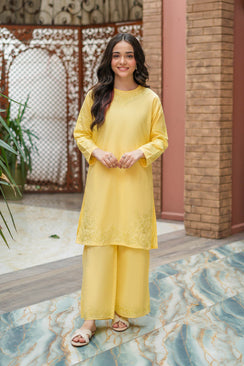 Lemon Bloom Premium Cotton Embroidered 2Pc – Yellow (RTW)