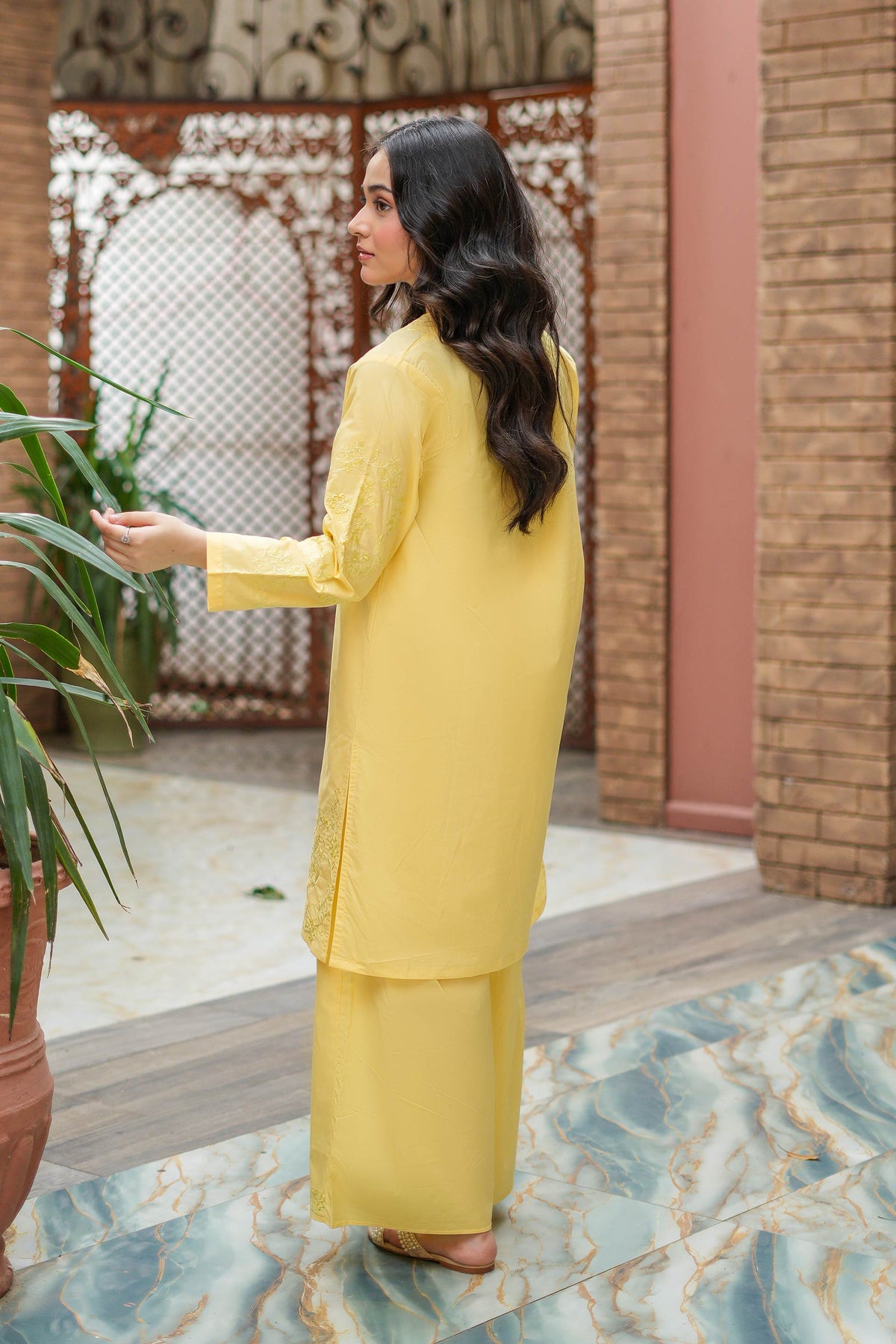 Lemon Bloom Premium Cotton Embroidered 2Pc – Yellow (RTW)