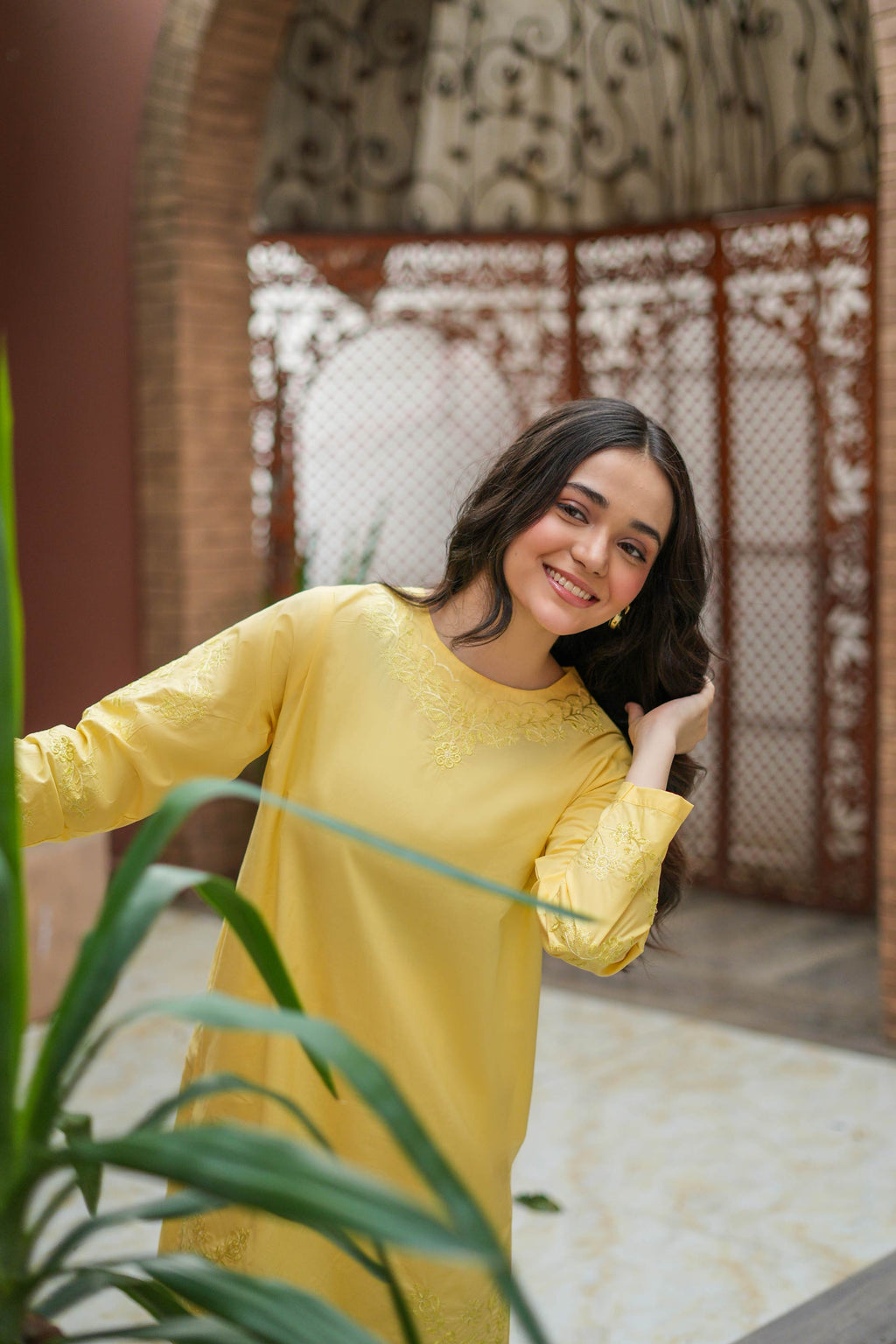 Lemon Bloom Premium Cotton Embroidered 2Pc – Yellow (RTW)