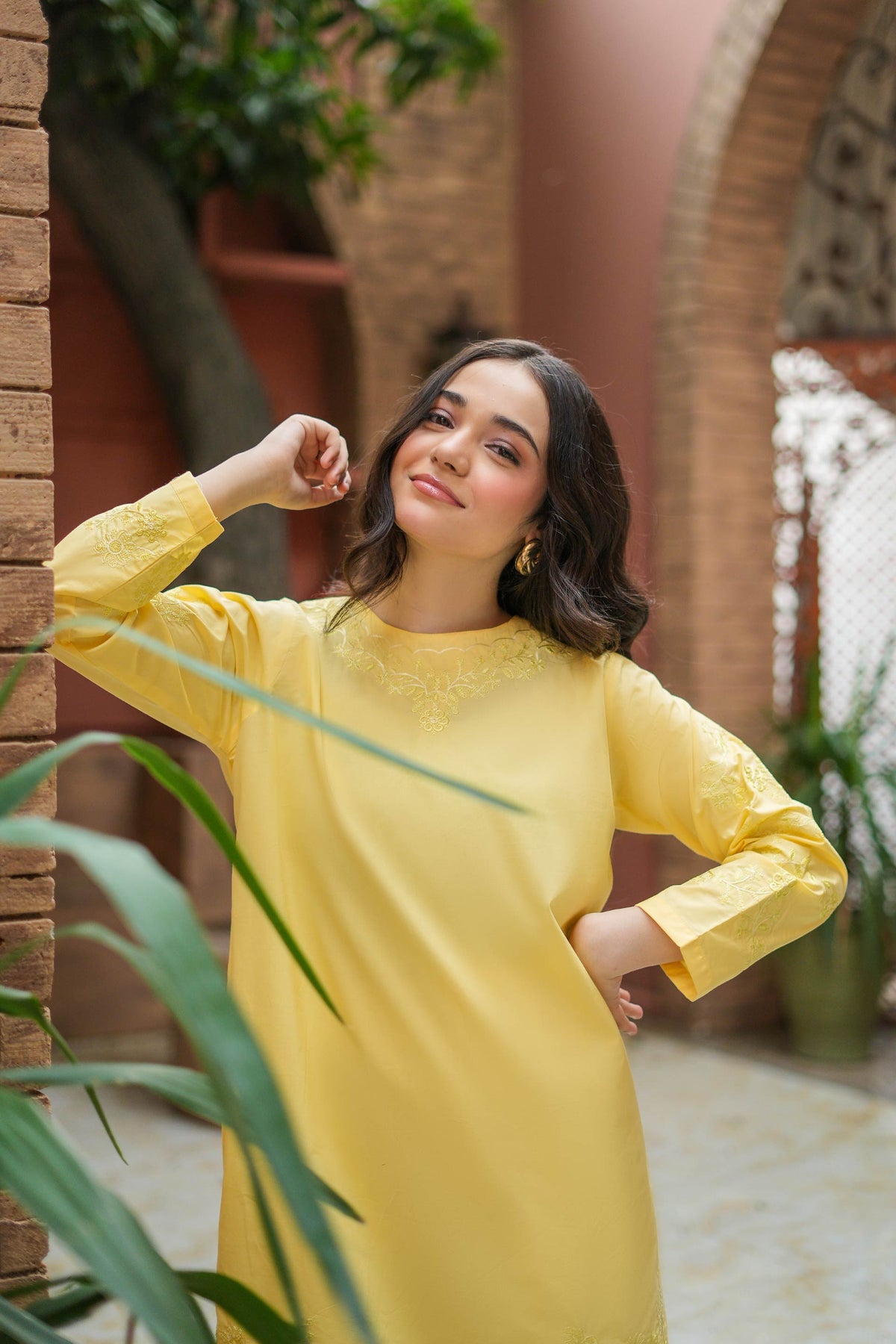 Lemon Bloom Premium Cotton Embroidered 2Pc – Yellow (RTW)
