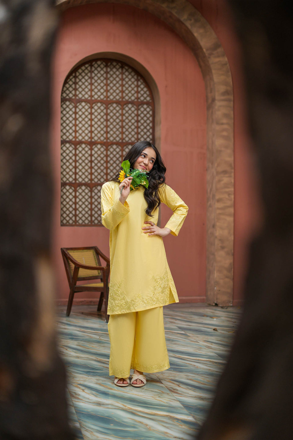 Lemon Bloom Premium Cotton Embroidered 2Pc – Yellow (RTW)