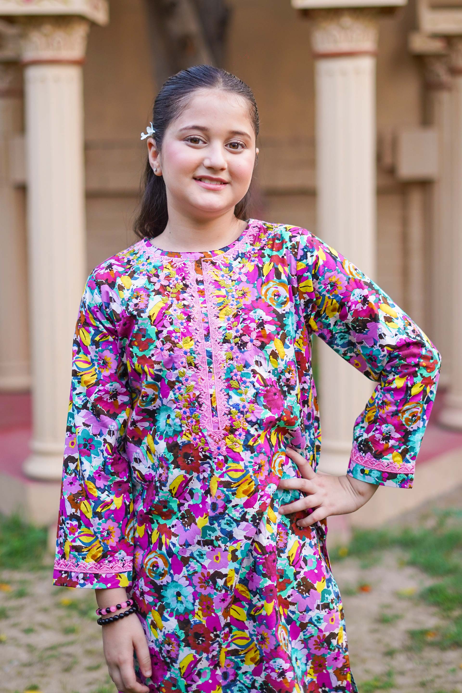 Rainbow Garden Delight – Imported Printed China Lawn 2Pc – Multi Pink (RTW)