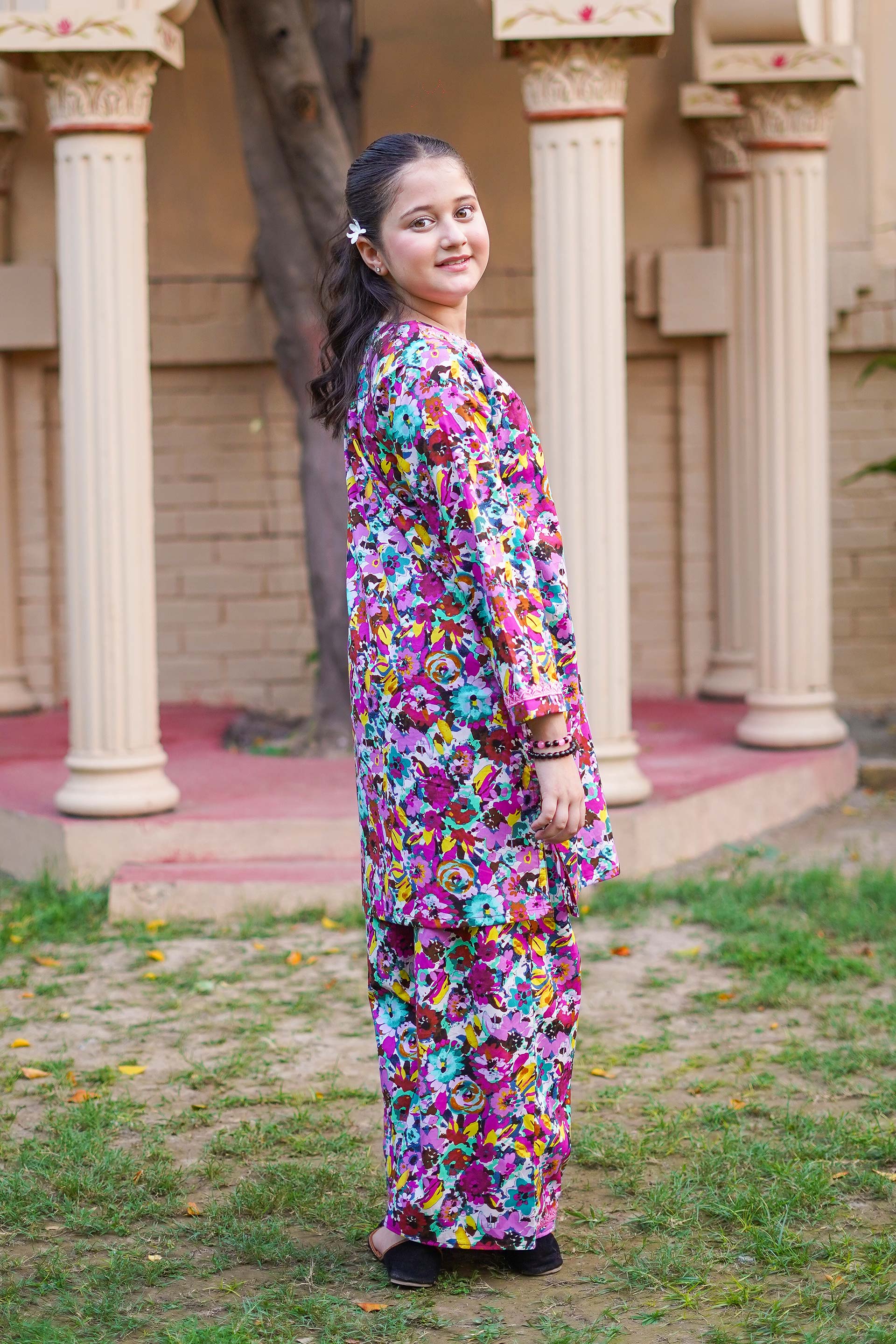 Rainbow Garden Delight – Imported Printed China Lawn 2Pc – Multi Pink (RTW)