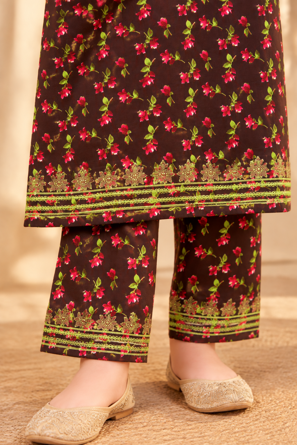 Heritage Floral Kotrai 2Pc – Brown Winter Outfit
