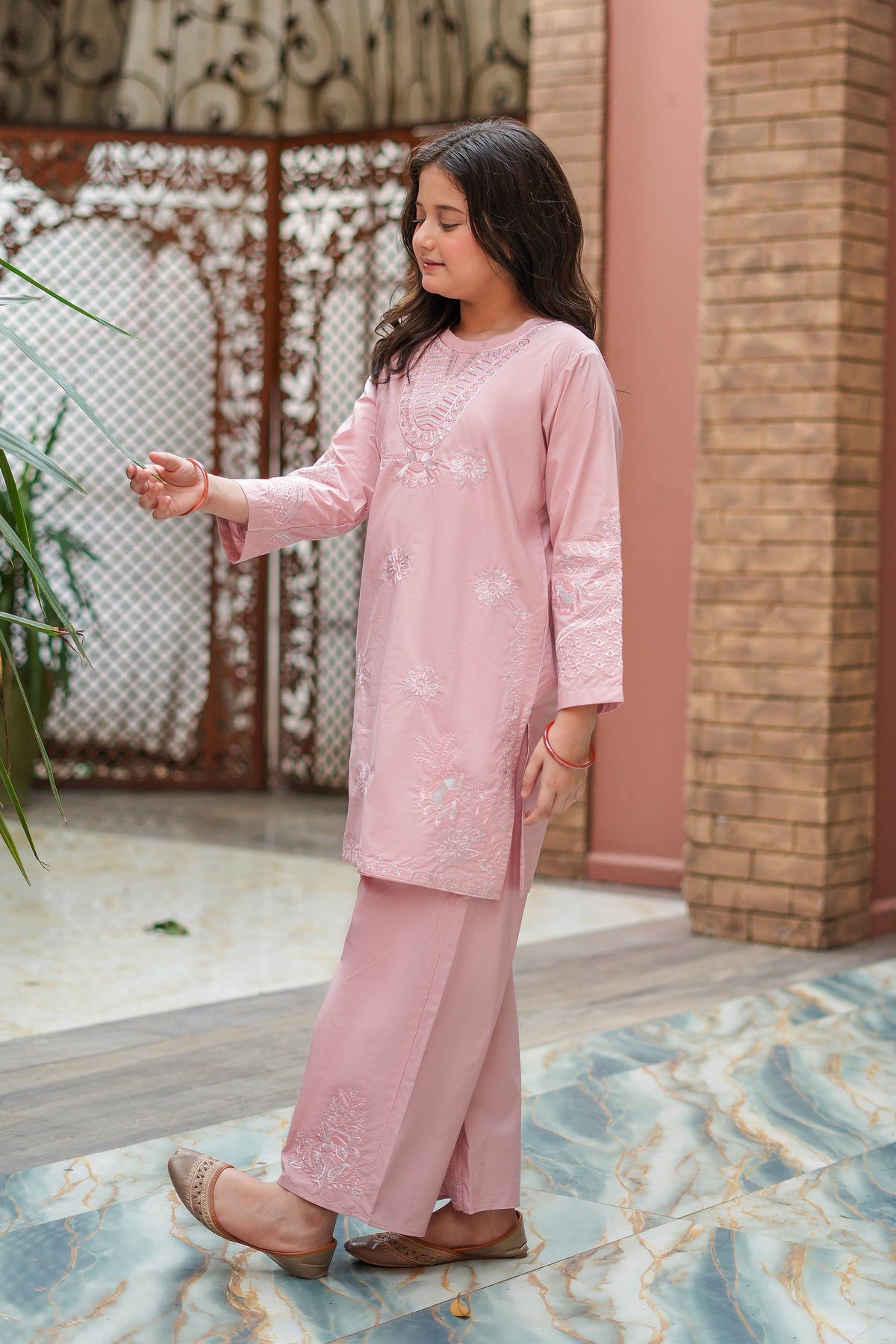 Rose Petalia Premium Cotton Embroidered 2Pc – Blush (RTW)