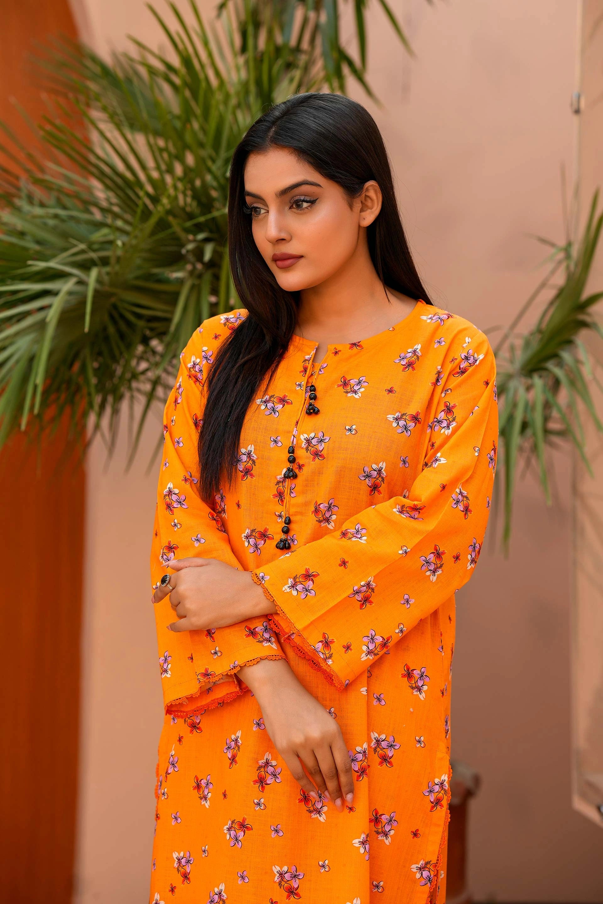 Luxury Winter Khaddar Suit for Women | Orange Floral All-Over Print