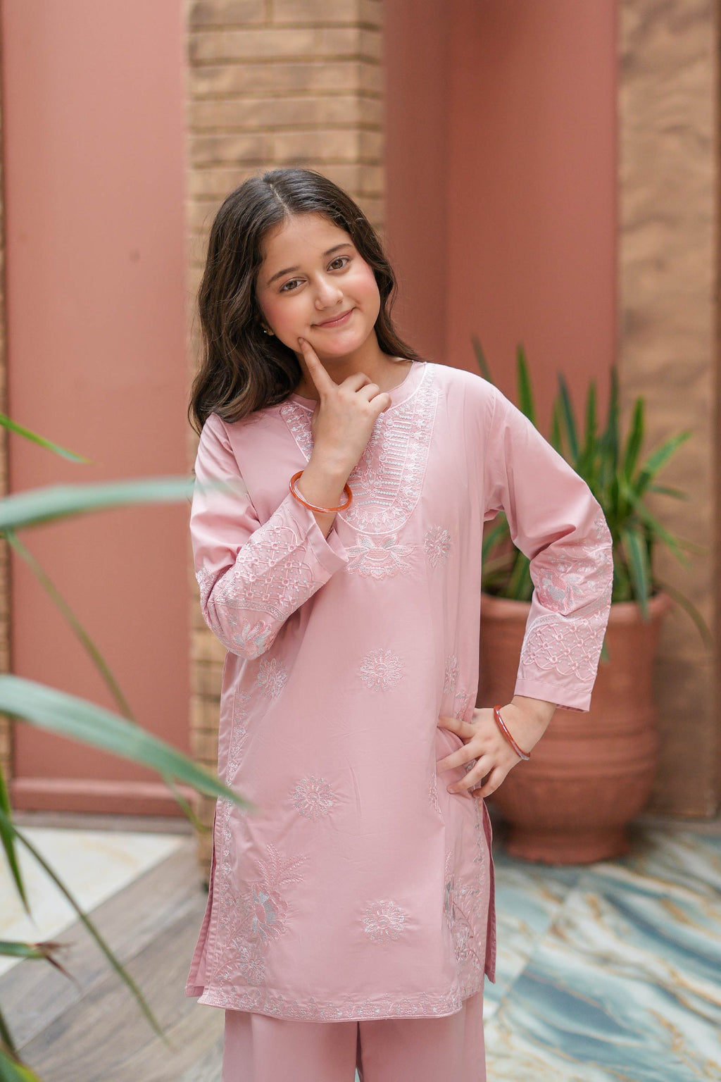 Rose Petalia Premium Cotton Embroidered 2Pc – Blush (RTW)