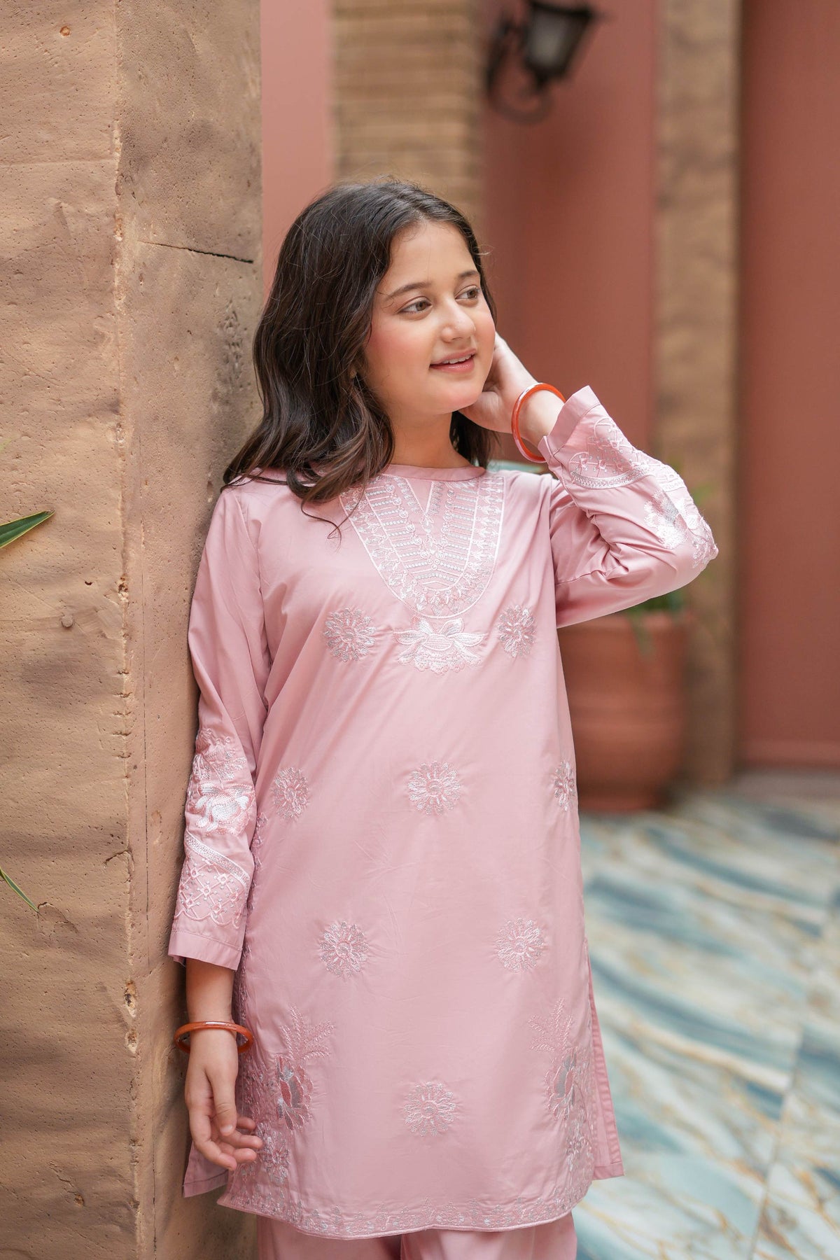 Rose Petalia Premium Cotton Embroidered 2Pc – Blush (RTW)
