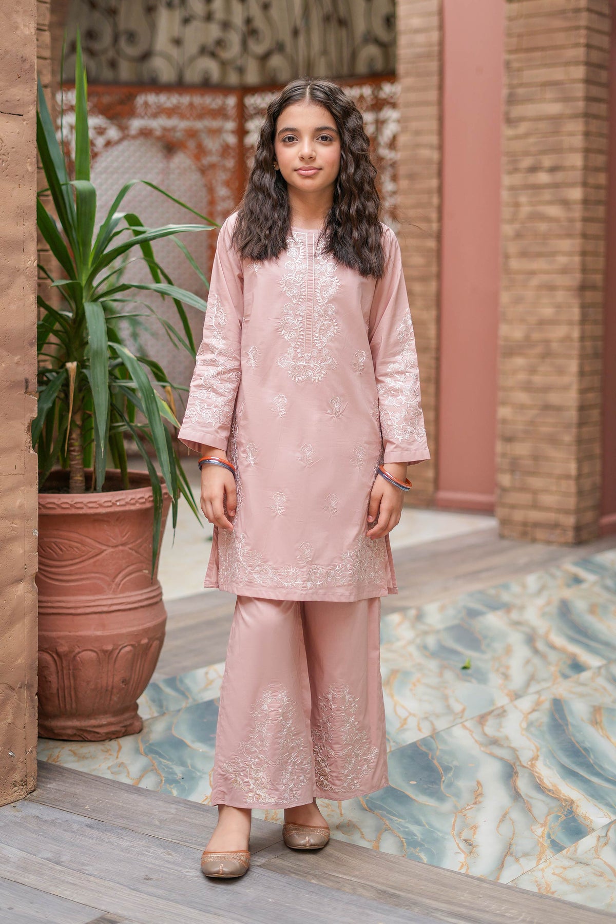 Rose Veil Premium Cotton Embroidered 2Pc – Blush (RTW)