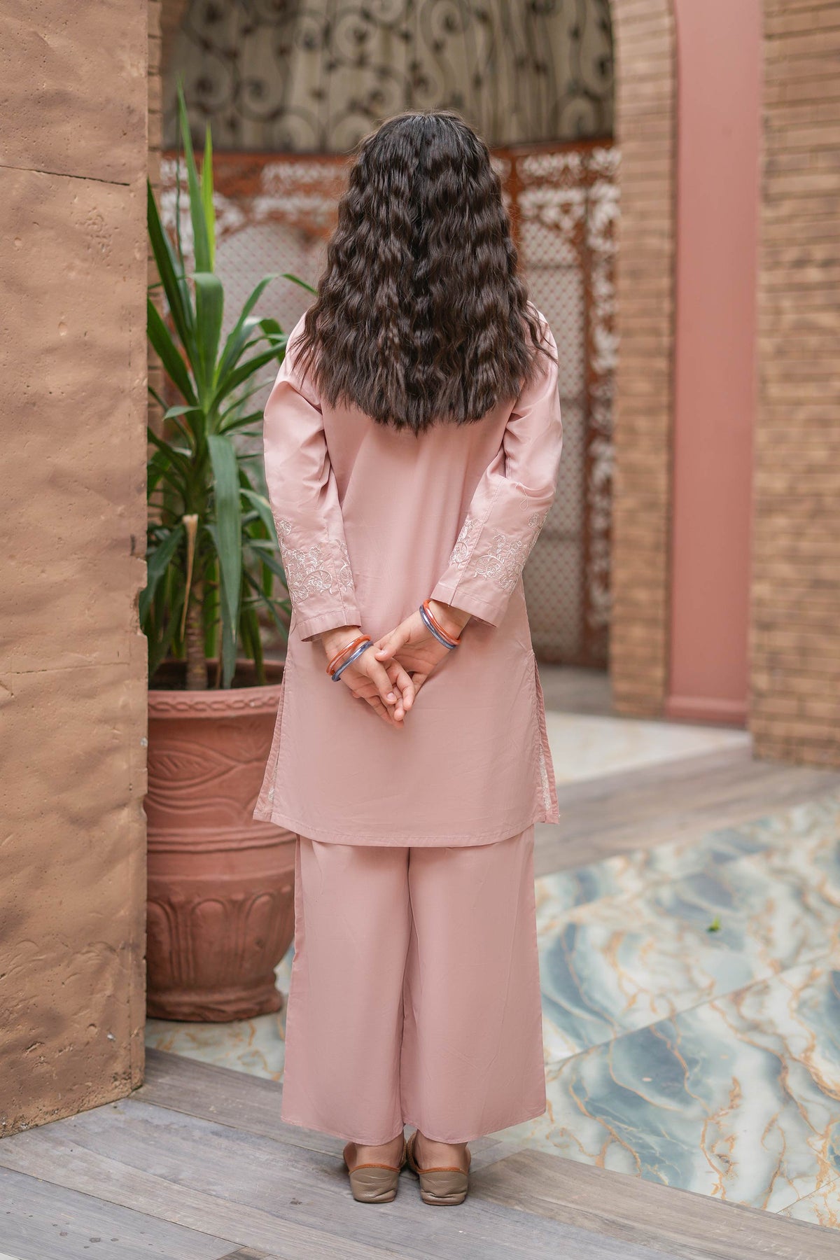 Rose Veil Premium Cotton Embroidered 2Pc – Blush (RTW)