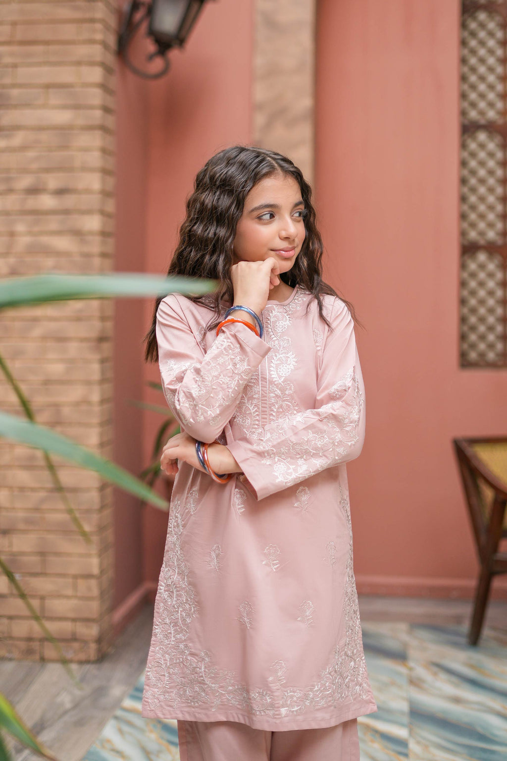 Rose Veil Premium Cotton Embroidered 2Pc – Blush (RTW)