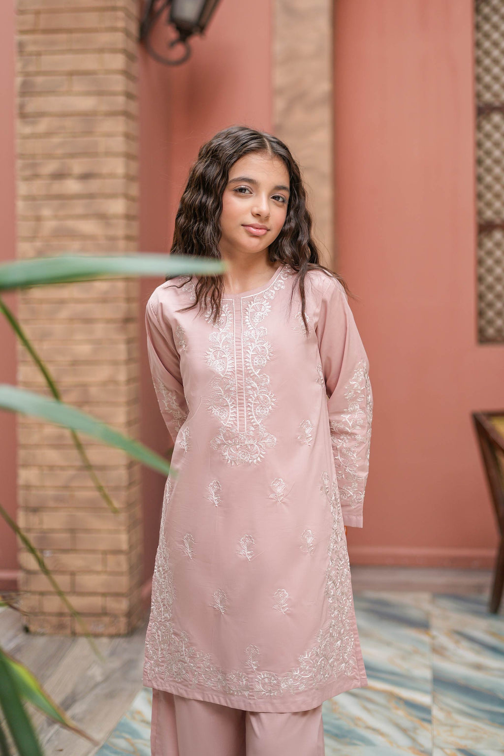 Rose Veil Premium Cotton Embroidered 2Pc – Blush (RTW)