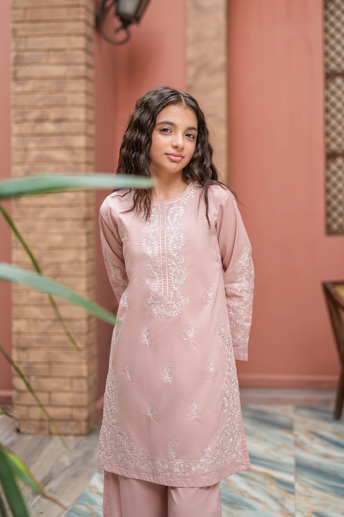 Rose Veil Premium Cotton Embroidered 2Pc – Blush (RTW)