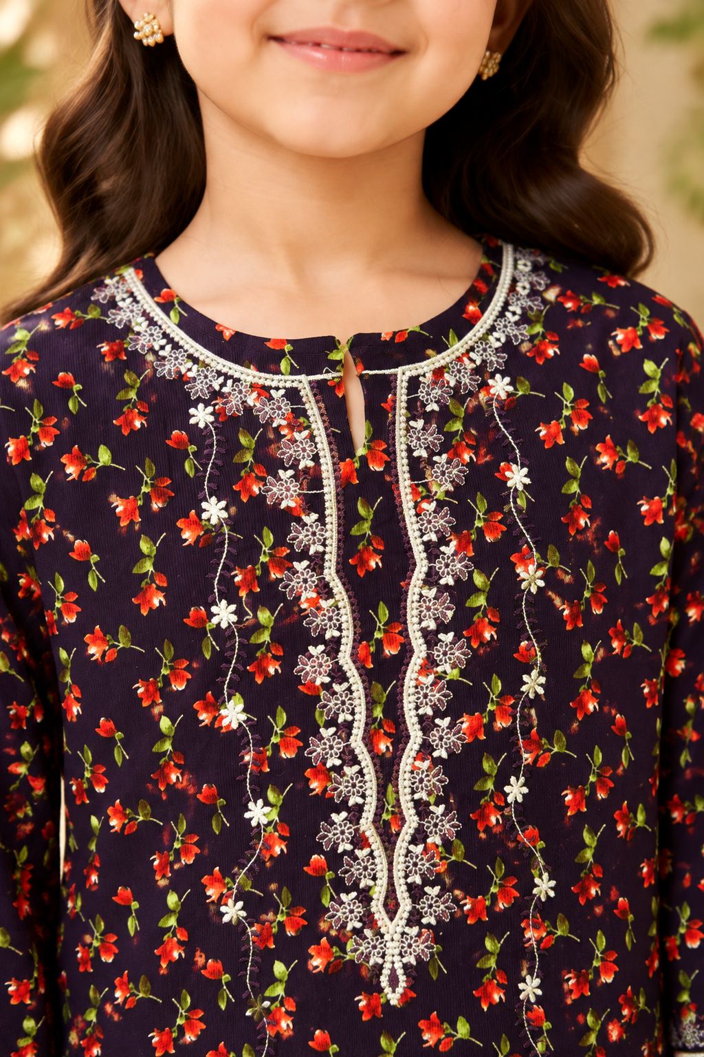 Stylish Winter Kotrai 2Pc – Navy Floral Embroidery