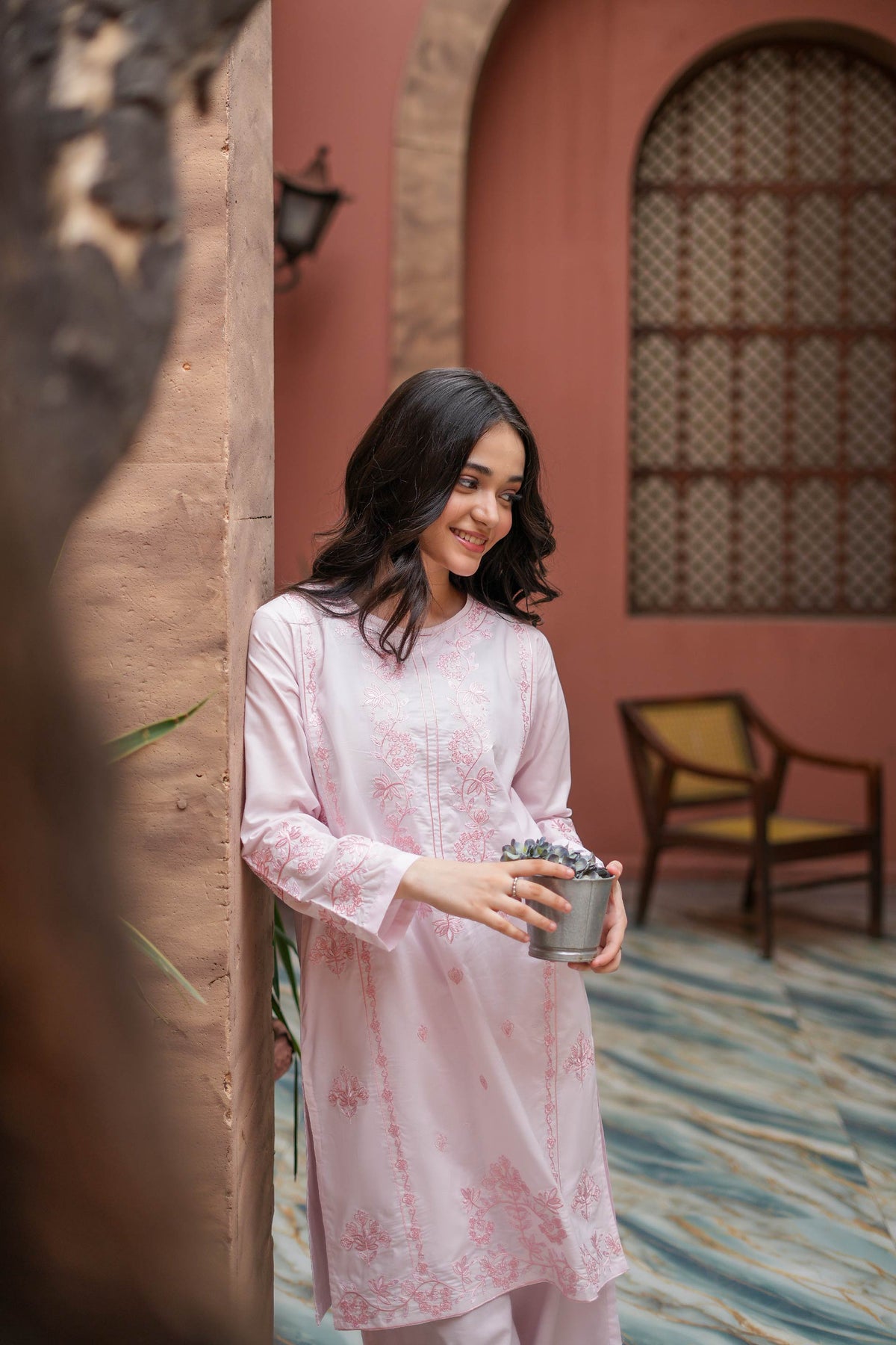 Pearl Rose Premium Cotton Embroidered 2Pc – Blush (RTW)