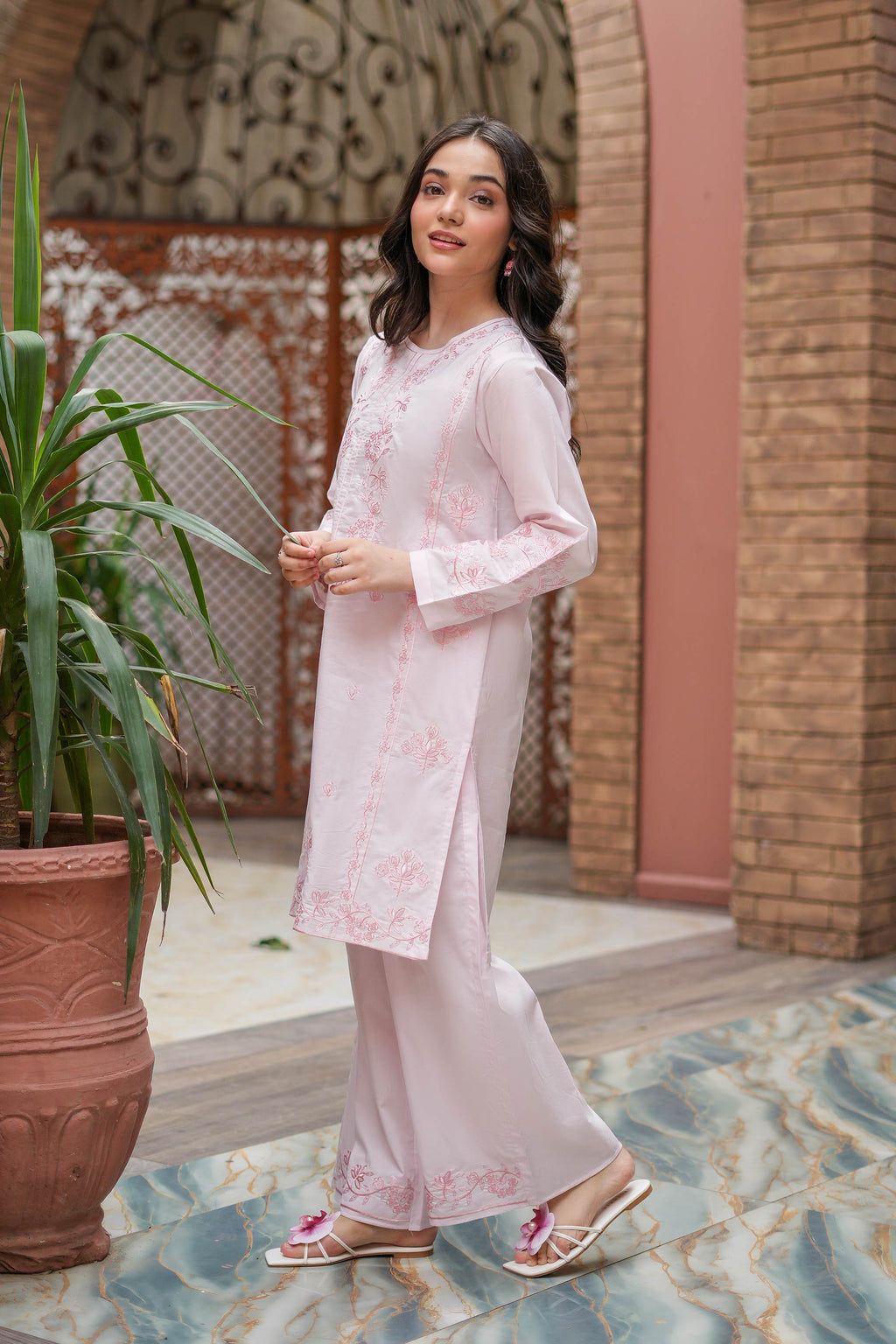 Pearl Rose Premium Cotton Embroidered 2Pc – Blush (RTW)
