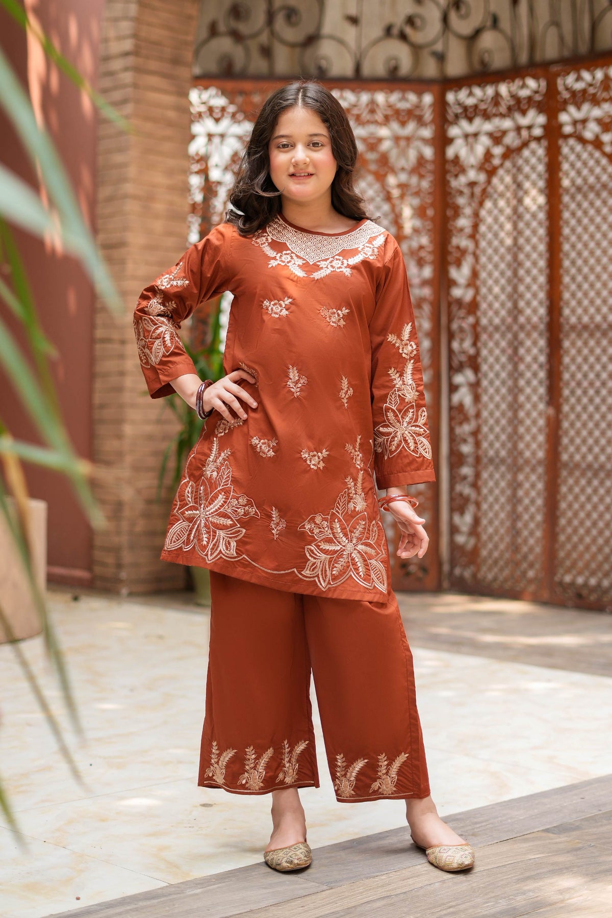 Terra Bloom Premium Cotton Embroidered 2Pc – Rust (RTW)