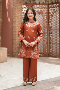 Terra Bloom Premium Cotton Embroidered 2Pc – Rust (RTW)