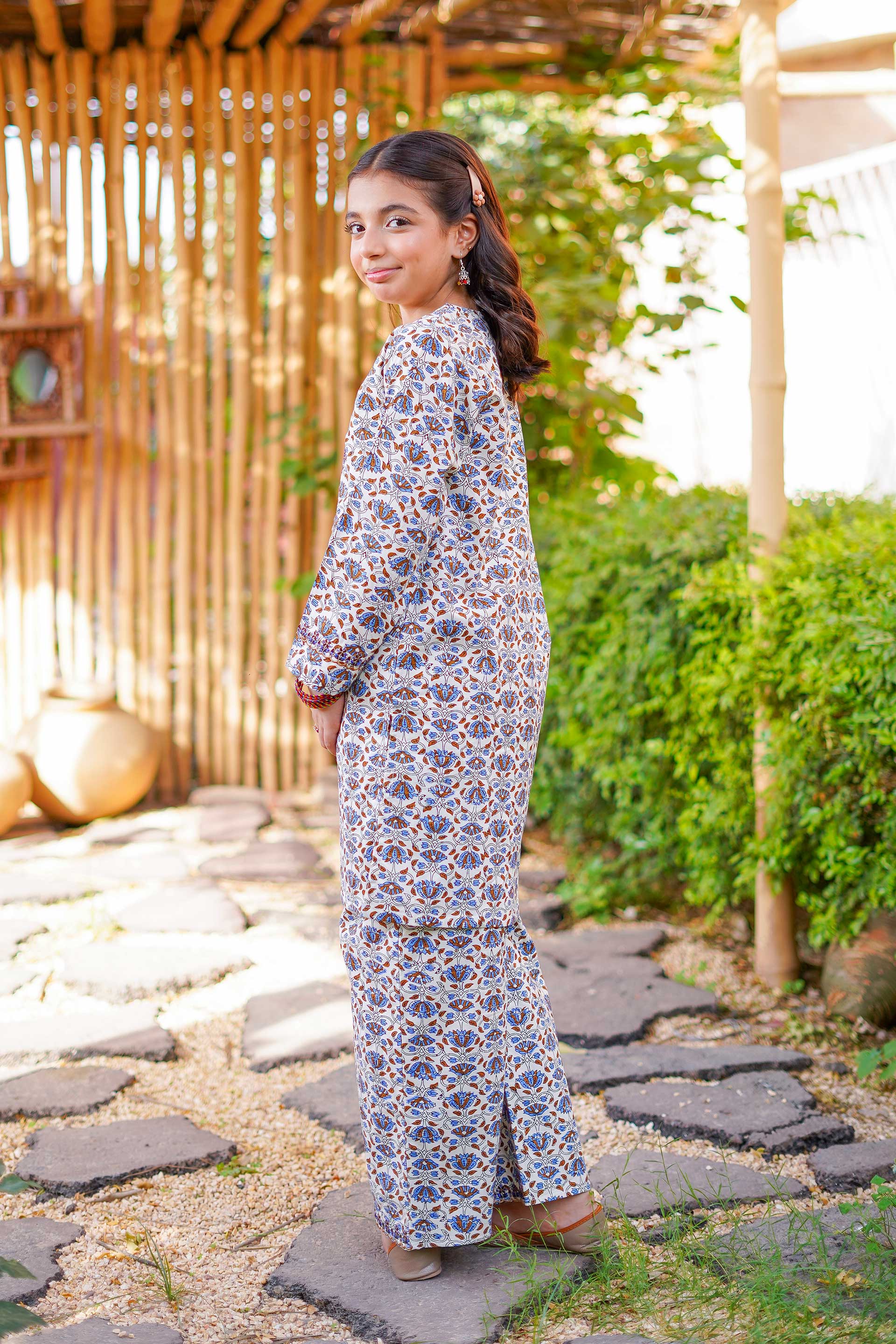 Ivory Heritage Bloom Set – Printed China Lawn Beige (RTW)
