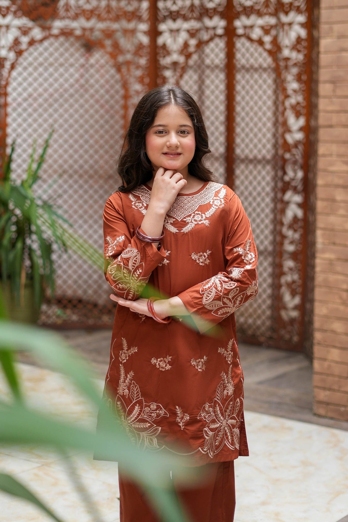 Terra Bloom Premium Cotton Embroidered 2Pc – Rust (RTW)